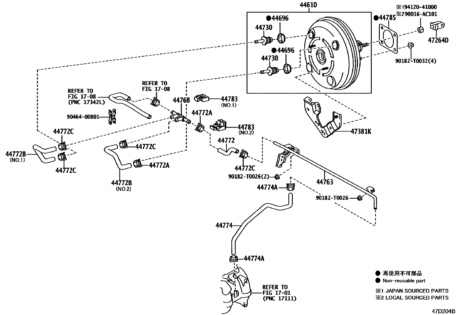 Toyota HILUX 制动助力器和真空管 EPC diagram — 47D204B