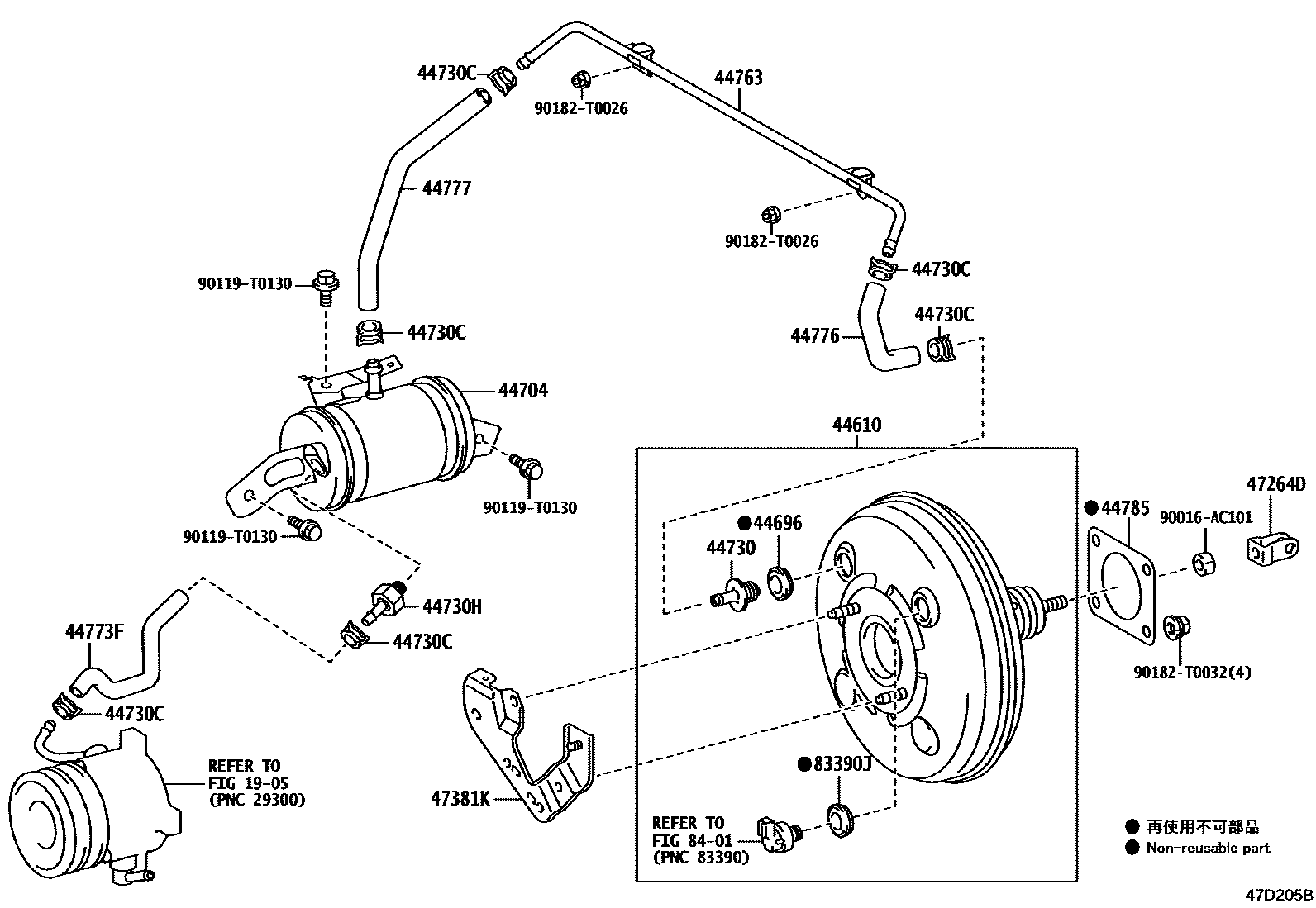 Toyota HILUX 制动助力器和真空管 EPC diagram — 47D205B