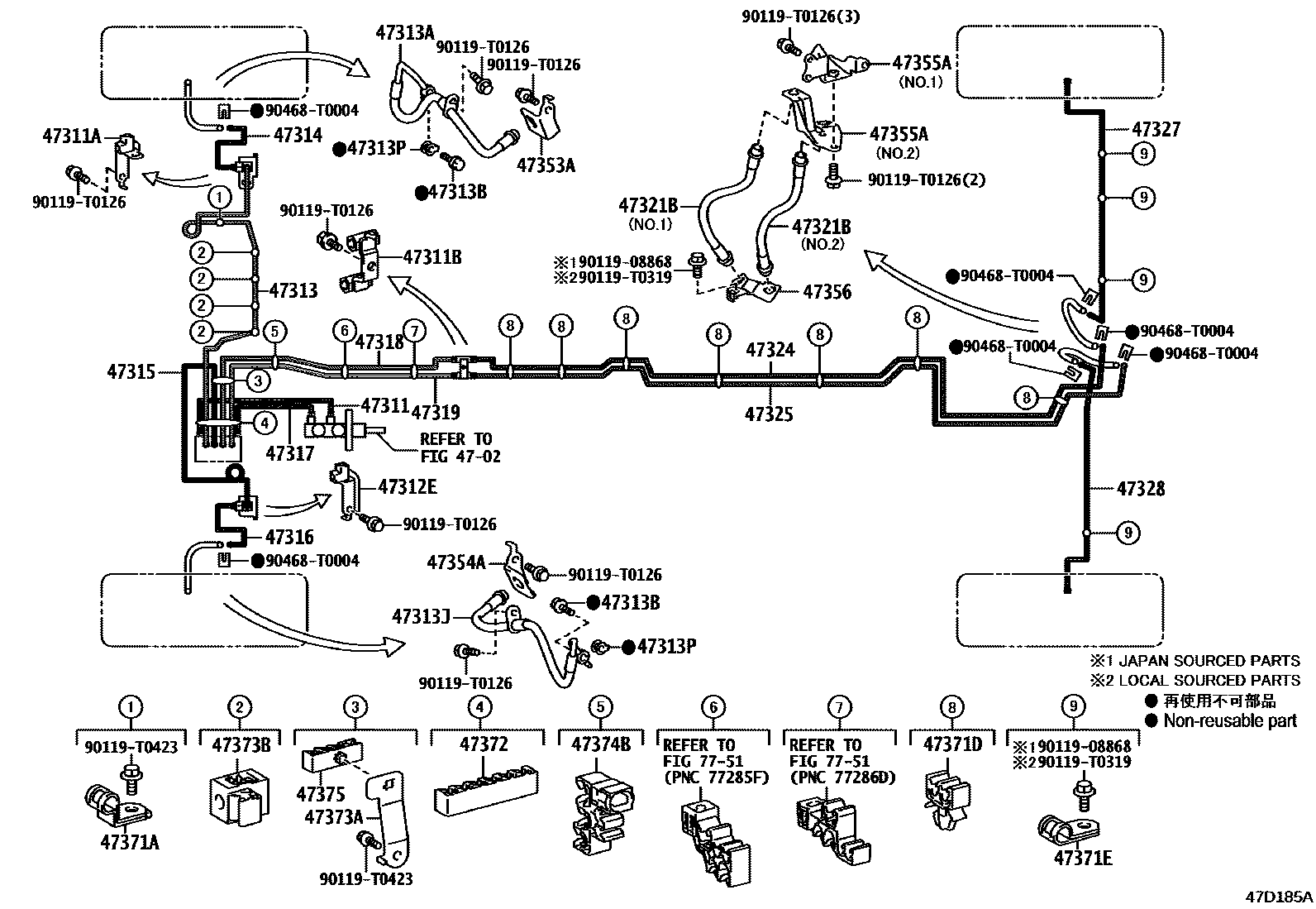 Toyota HILUX 制动配管和卡箍 EPC diagram — 47D185A