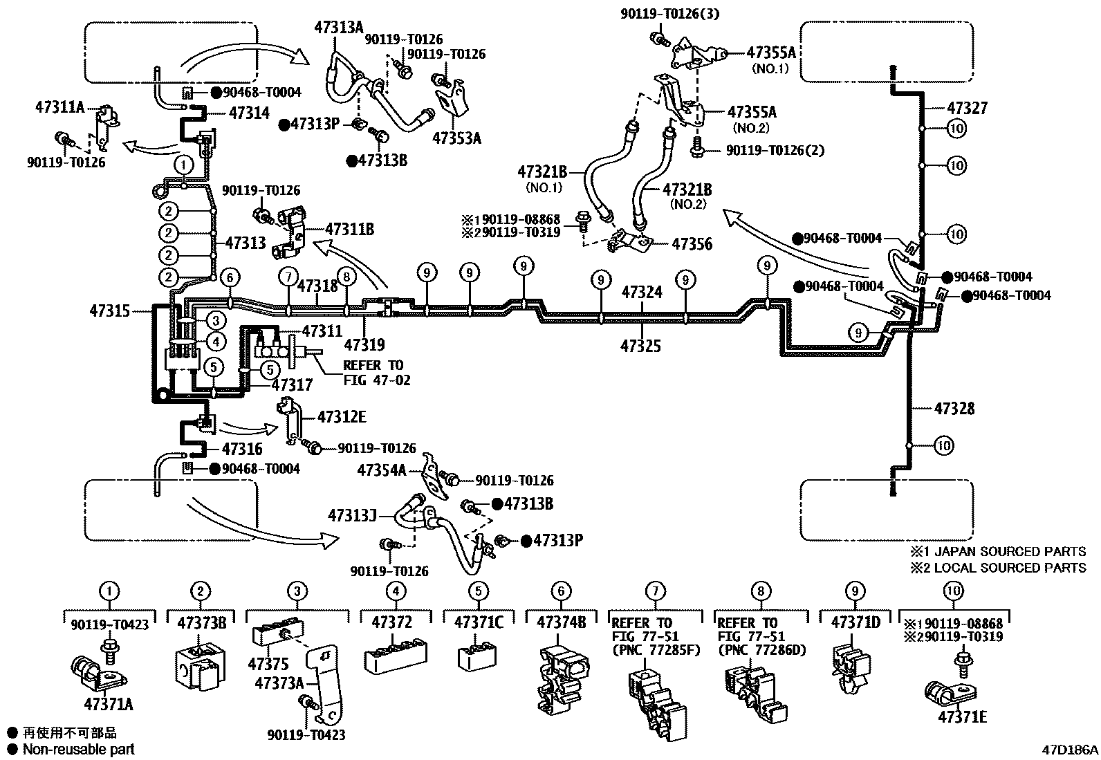 Toyota HILUX 制动配管和卡箍 EPC diagram — 47D186A