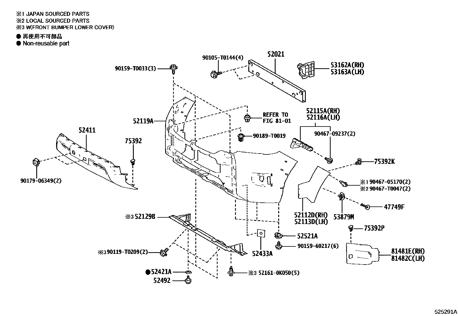 Toyota HILUX 前保险杠及附件 EPC diagram — 525291A