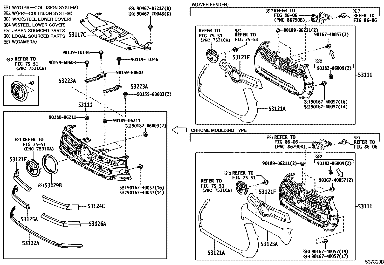 Toyota HILUX radiator grille EPC diagram — 537813B