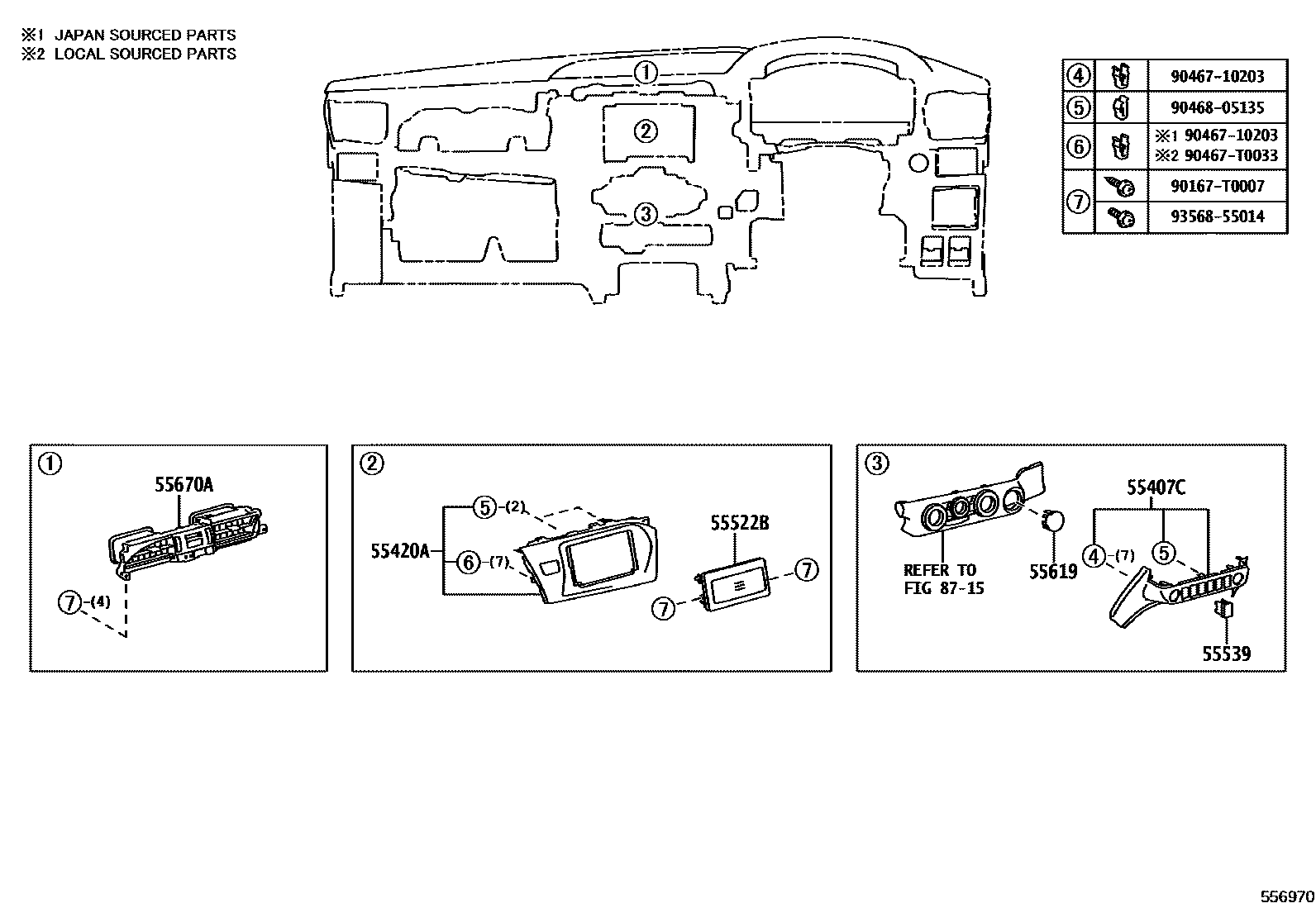 Toyota HILUX 仪表板和手套箱 EPC diagram — 556970