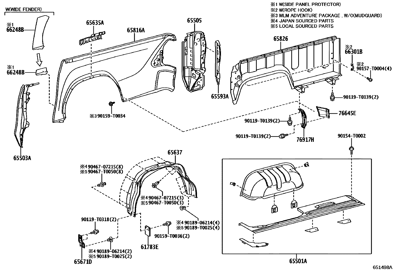 Toyota HILUX 后车身侧面板 EPC diagram — 651498A