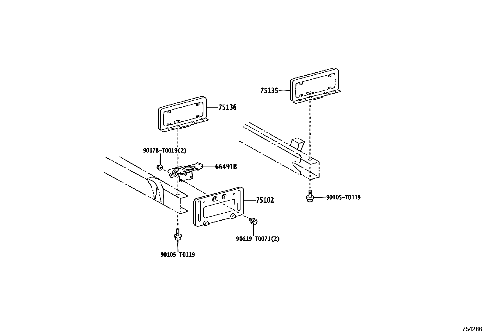 Toyota HILUX 工具箱和牌照支架 EPC diagram — 754286