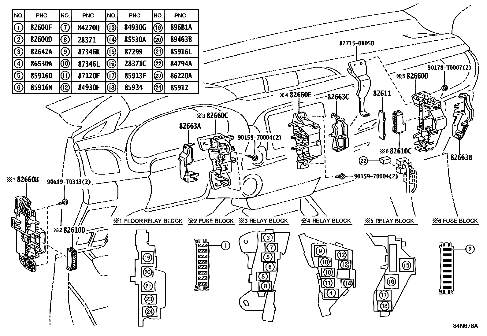 Toyota HILUX 开关和继电器和ECU EPC diagram — 84N678A
