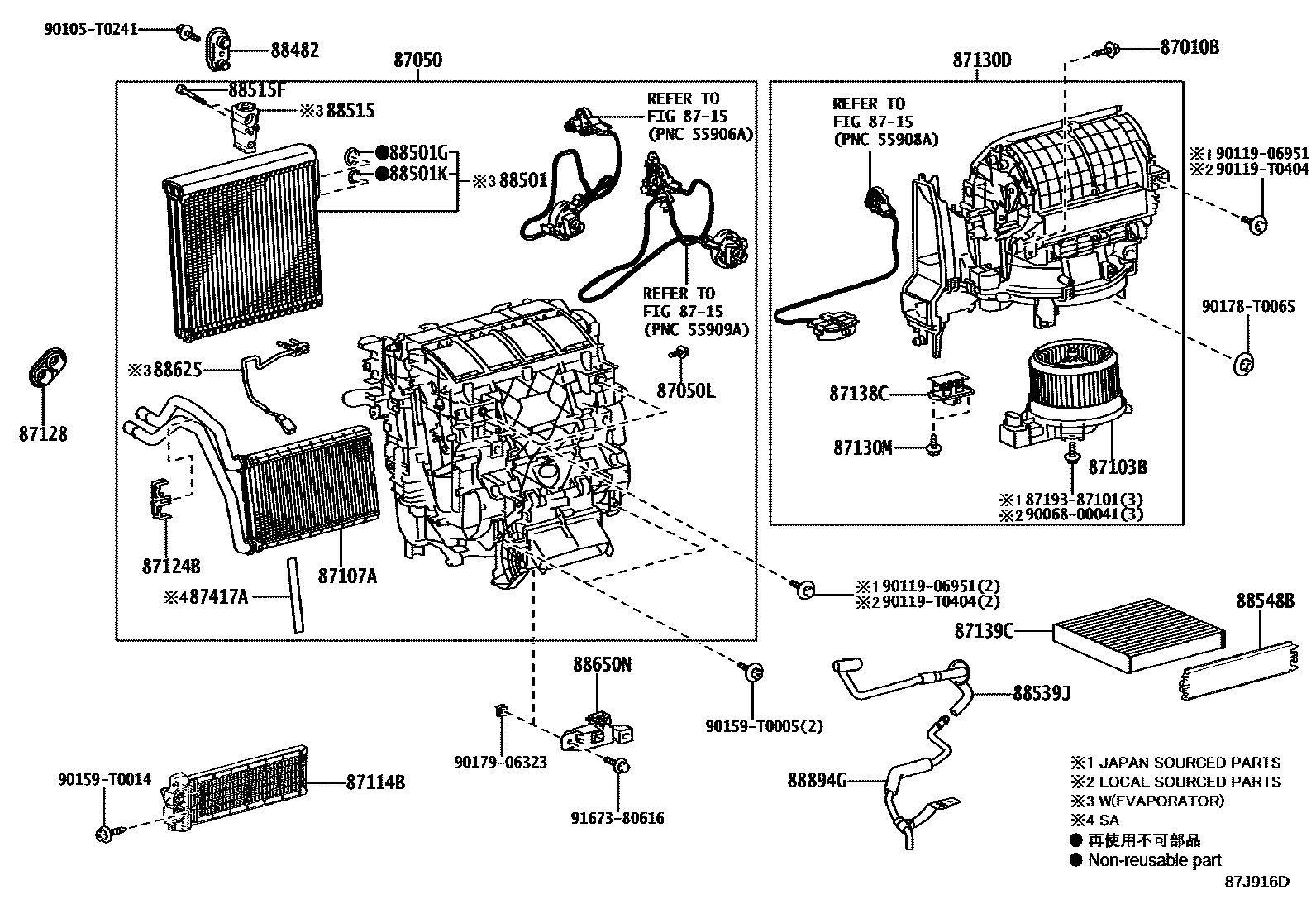 Toyota HILUX 暖风和空调系统 - 冷却器组件 EPC diagram — 87J916D