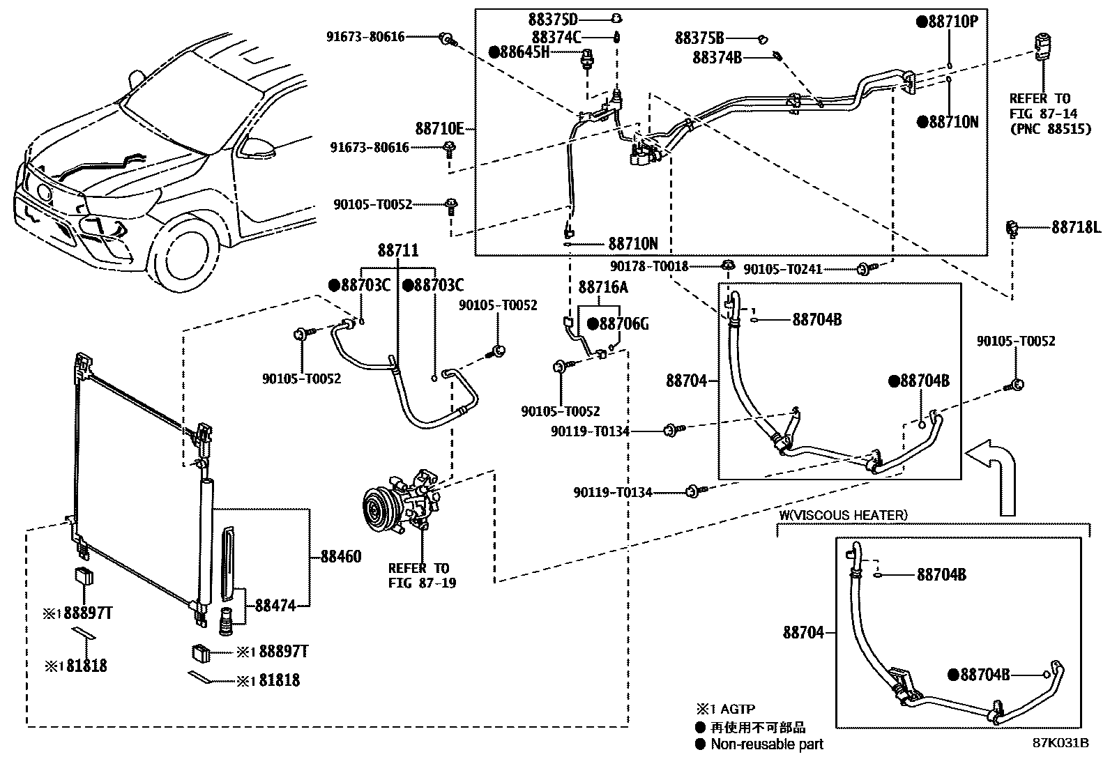 Toyota HILUX Heating & Air Conditioning - Cooler Piping EPC diagram — 87K031B
