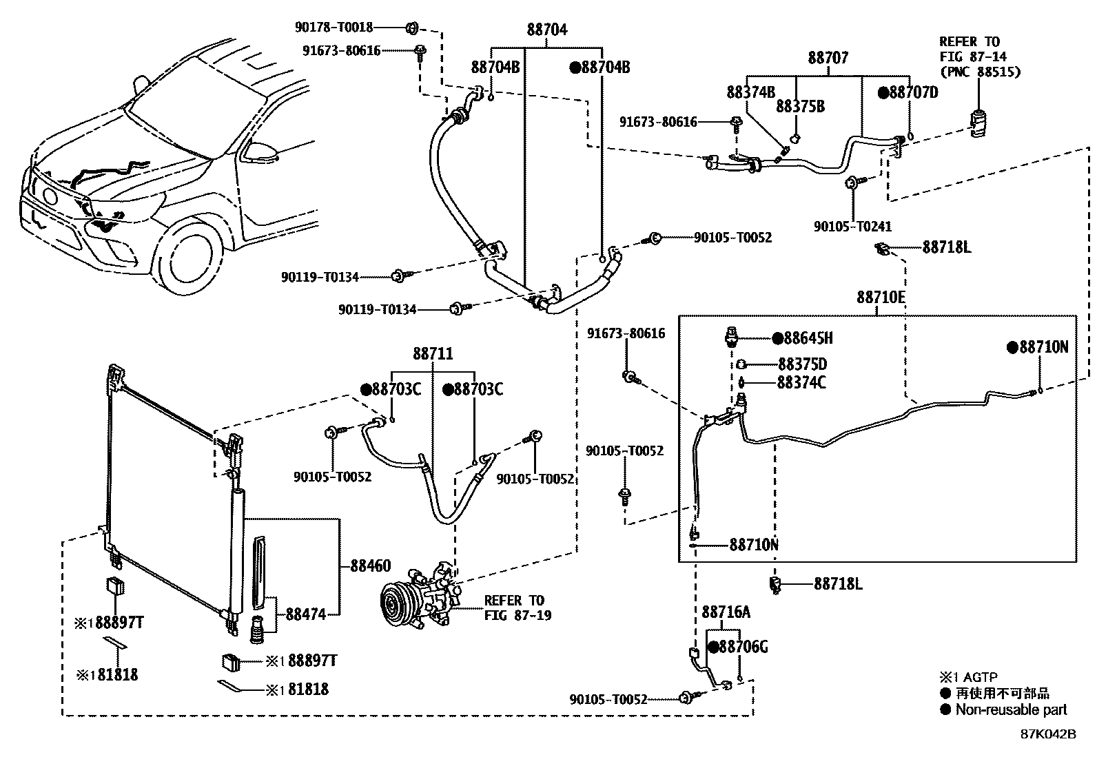 Toyota HILUX Heating & Air Conditioning - Cooler Piping EPC diagram — 87K042B
