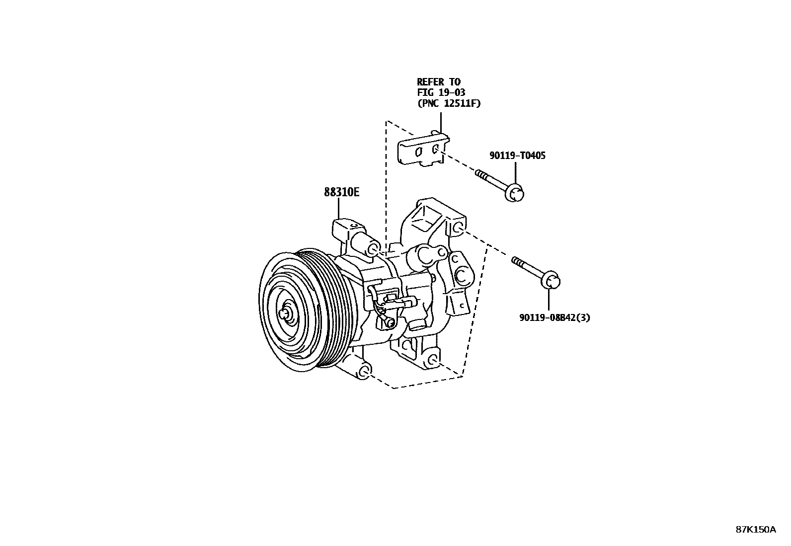 Toyota HILUX Heating & Air Conditioning - Compressor EPC diagram — 87K150A