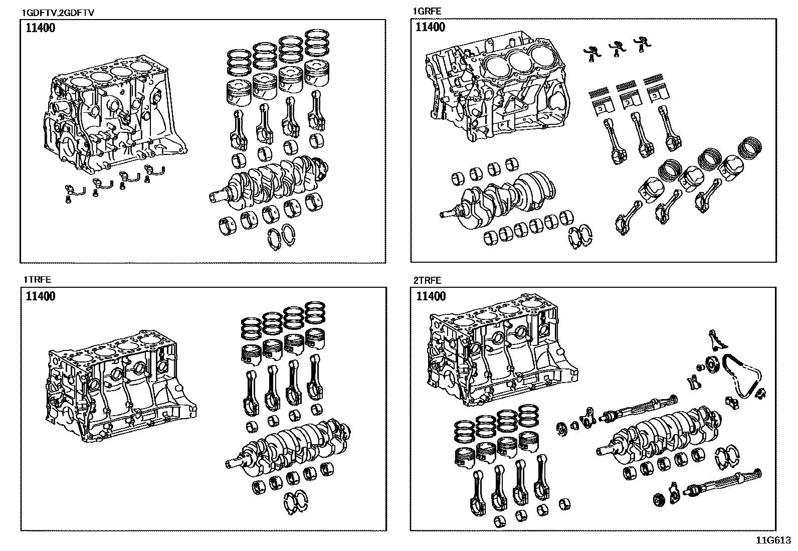 Toyota HILUX Short Block Assembly EPC diagram — 11G613