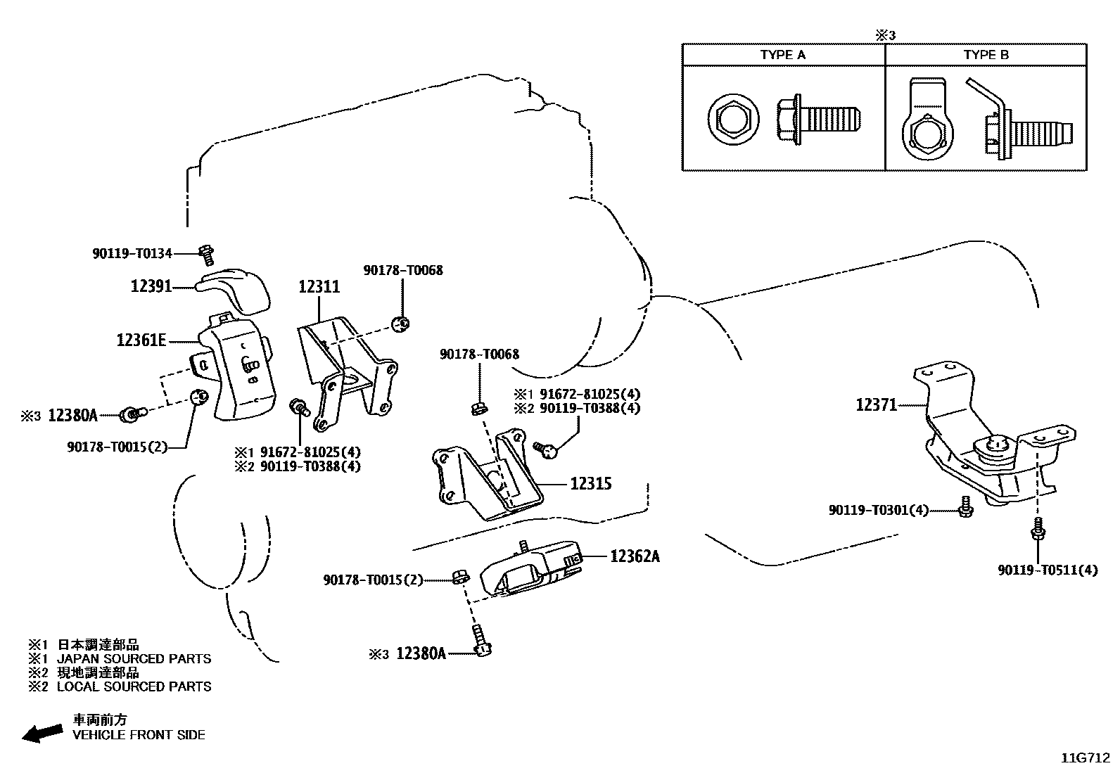 Toyota HILUX Engine Mounting EPC diagram — 11G712