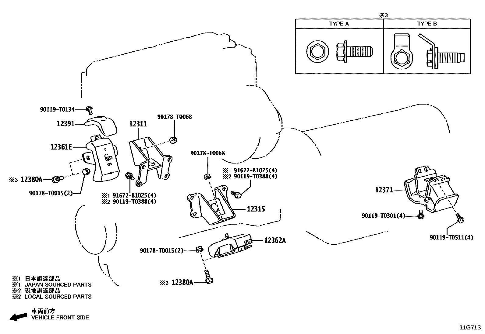 Toyota HILUX Engine Mounting EPC diagram — 11G713