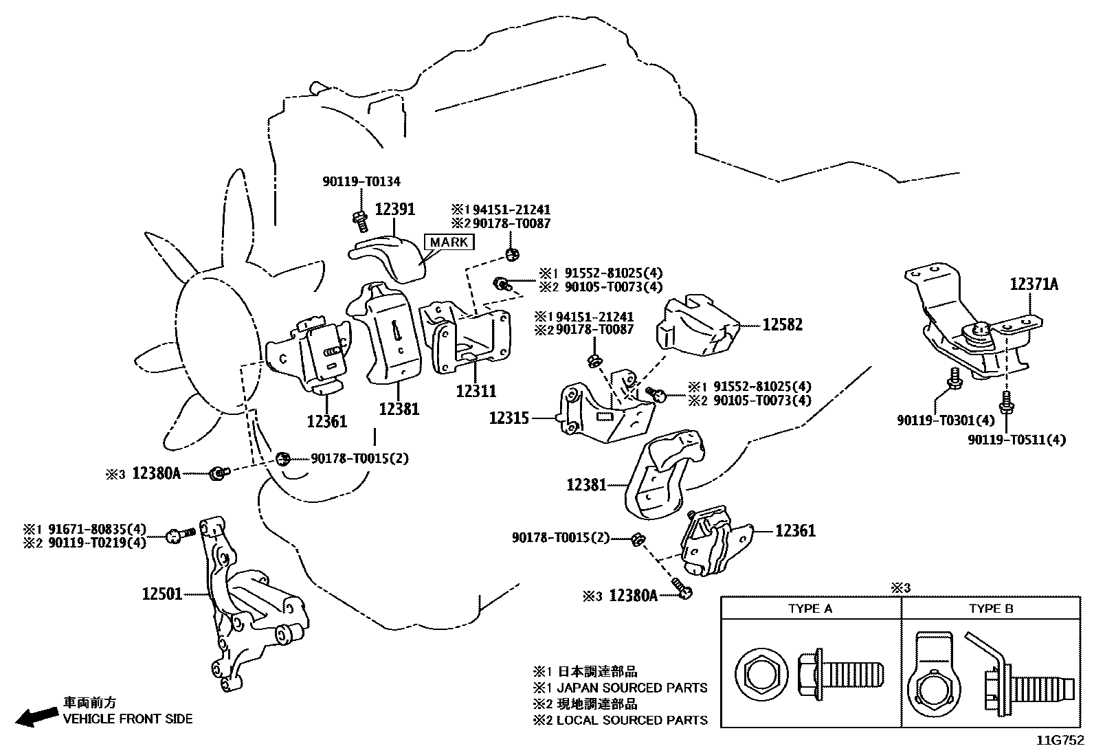 Toyota HILUX Engine Mounting EPC diagram — 11G752