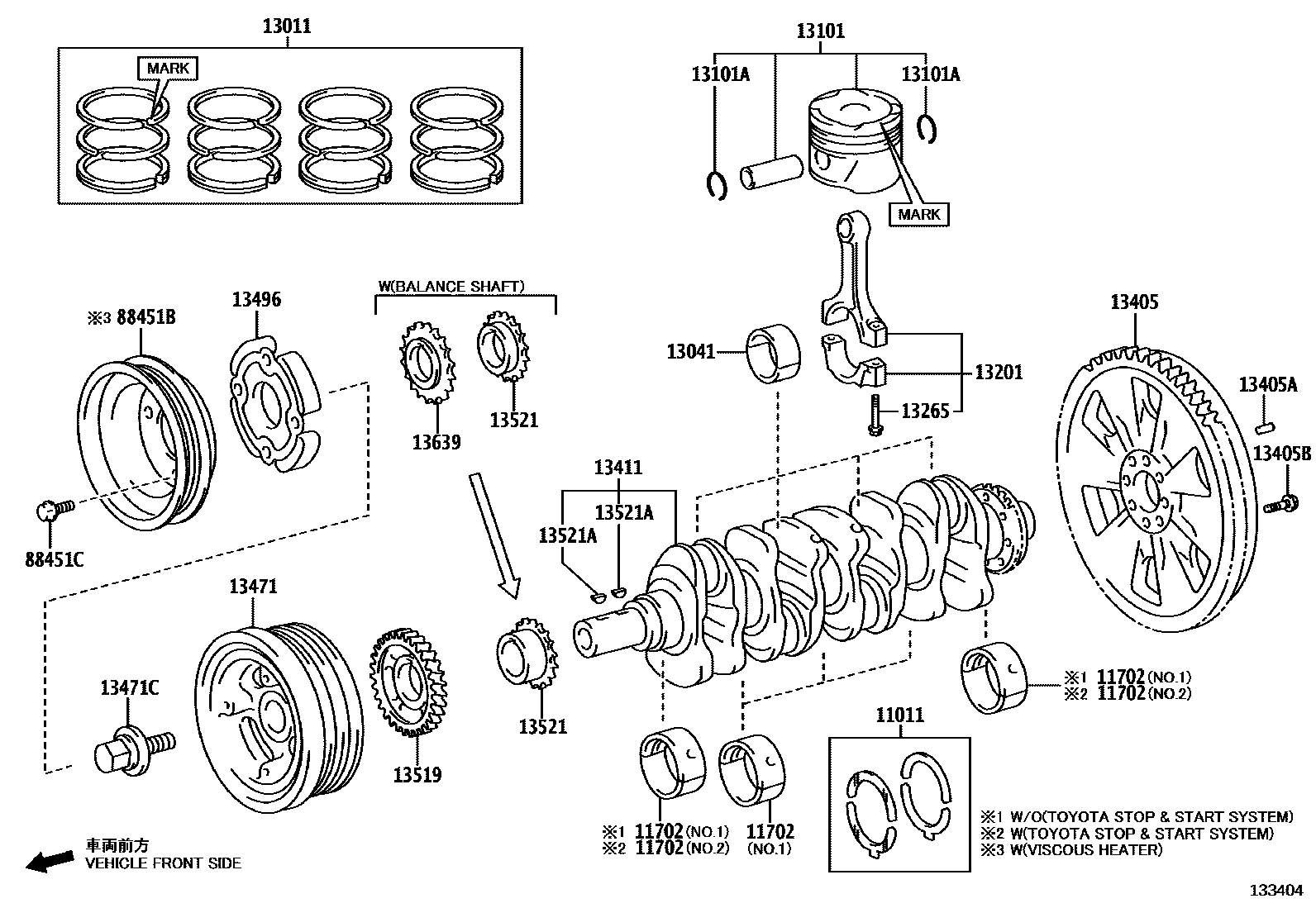 Toyota HILUX Crankshaft & Piston EPC diagram — 133404