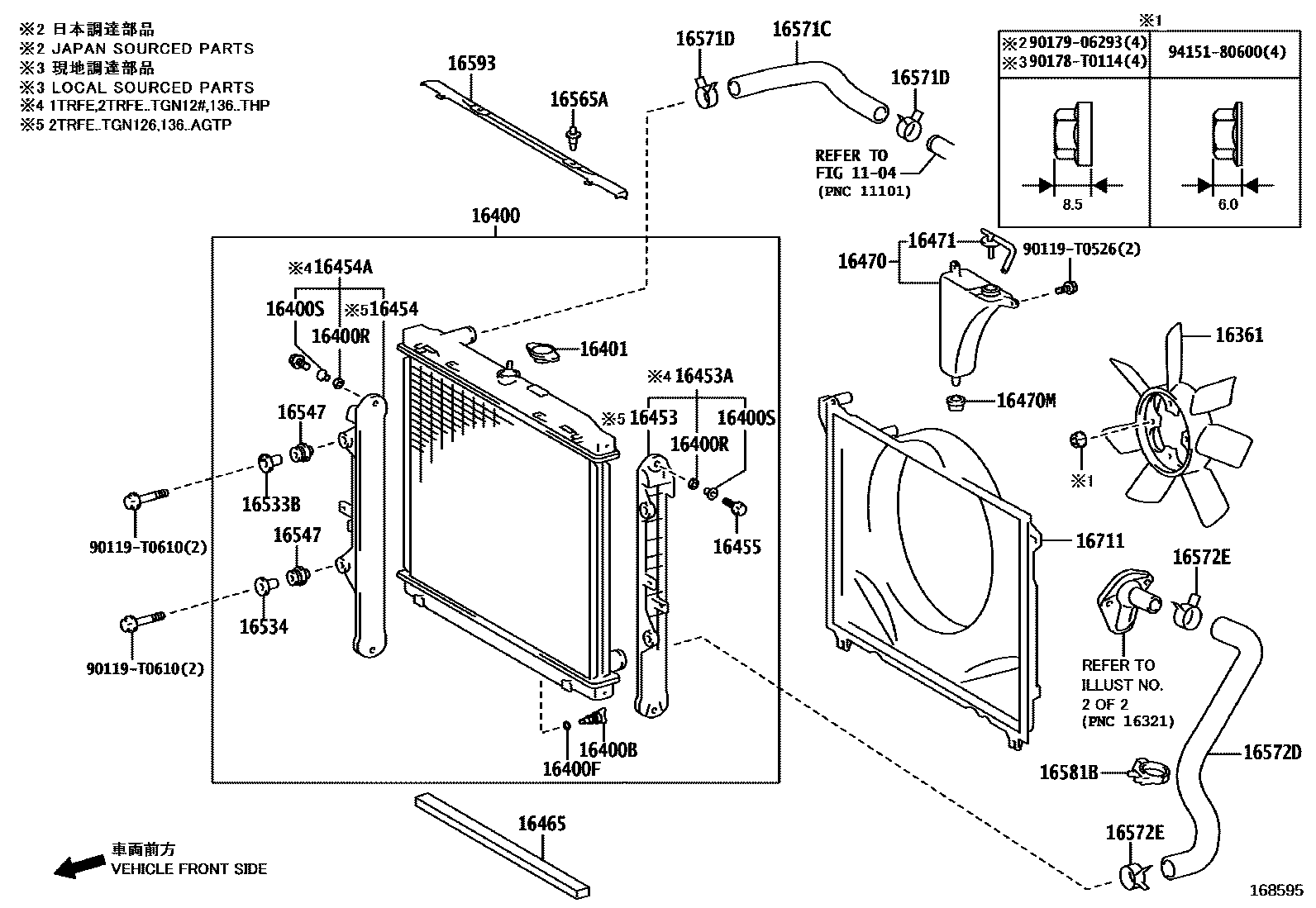 Toyota HILUX RADIATOR & WATER OUTLET EPC diagram — 168595