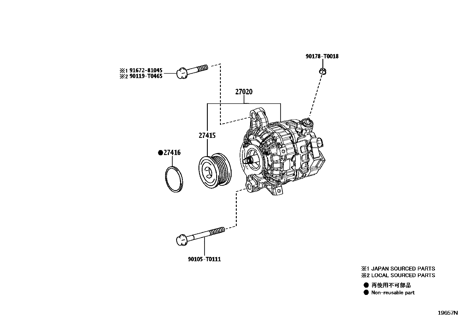 Toyota HILUX Alternator EPC diagram — 19657N