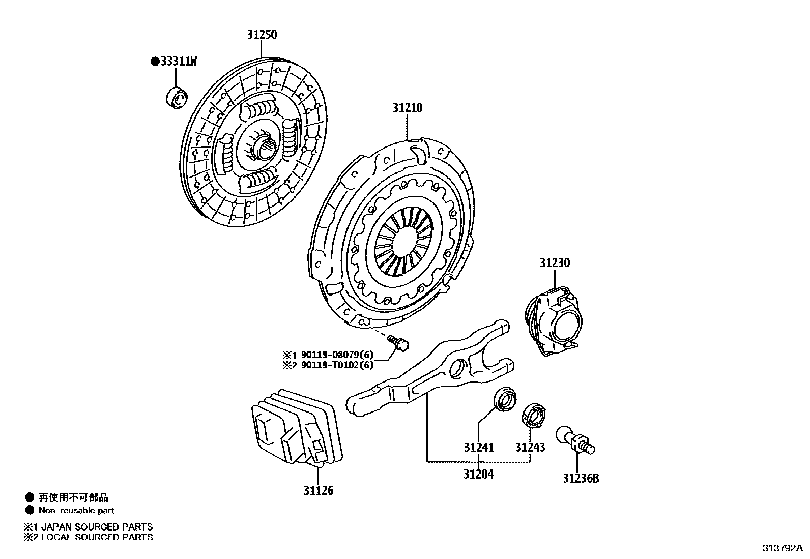 Toyota HILUX 离合器和分离叉 EPC diagram — 313792A