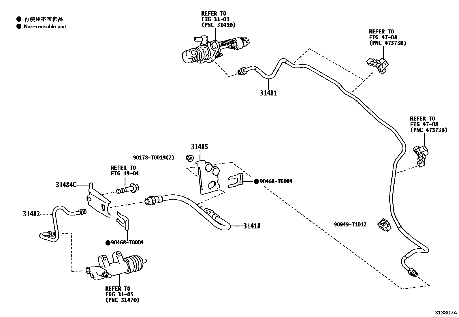 Toyota HILUX 离合器踏板和挠性软管 EPC diagram — 313807A