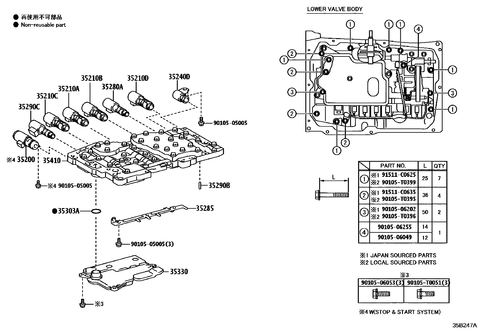 Toyota HILUX 阀体和滤油网(ATM) EPC diagram — 35B247A