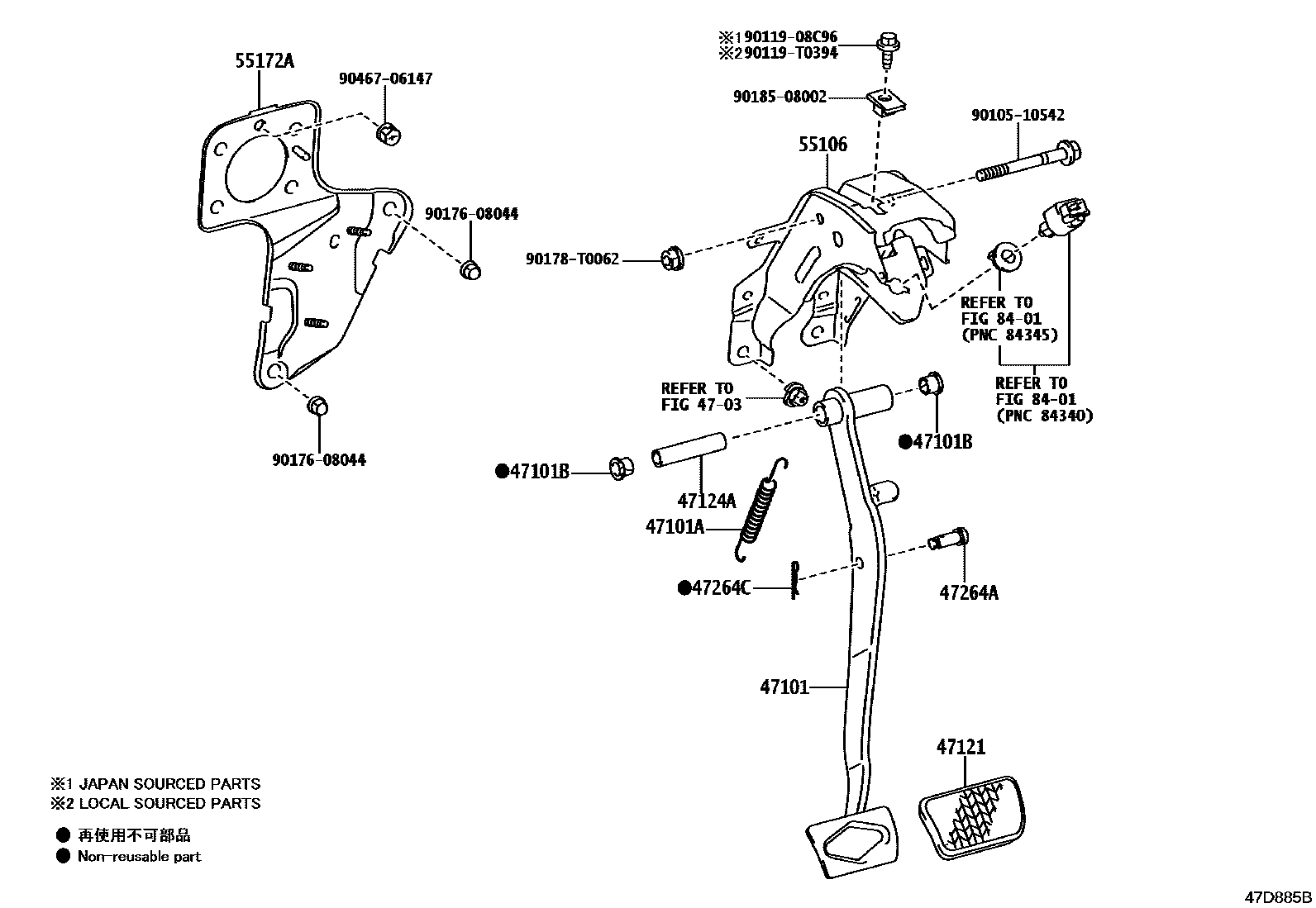 Toyota HILUX Brake Pedal & Bracket EPC diagram — 47D885B