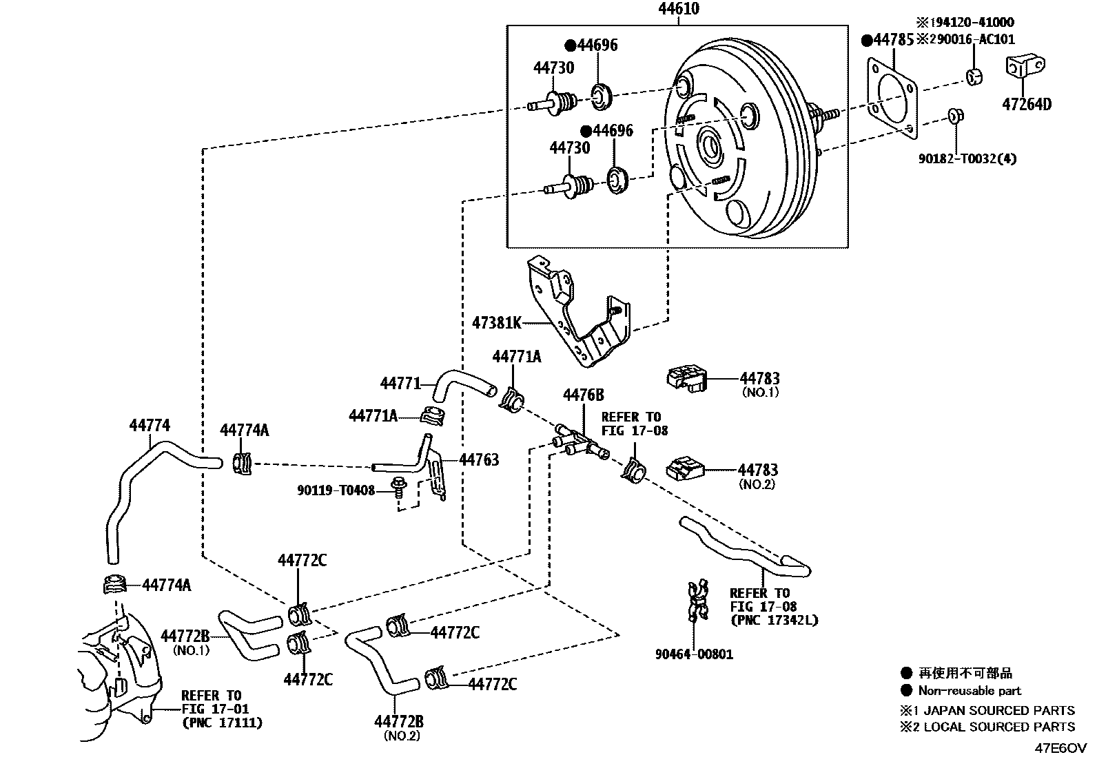Toyota HILUX 制动助力器和真空管 EPC diagram — 47E6OV