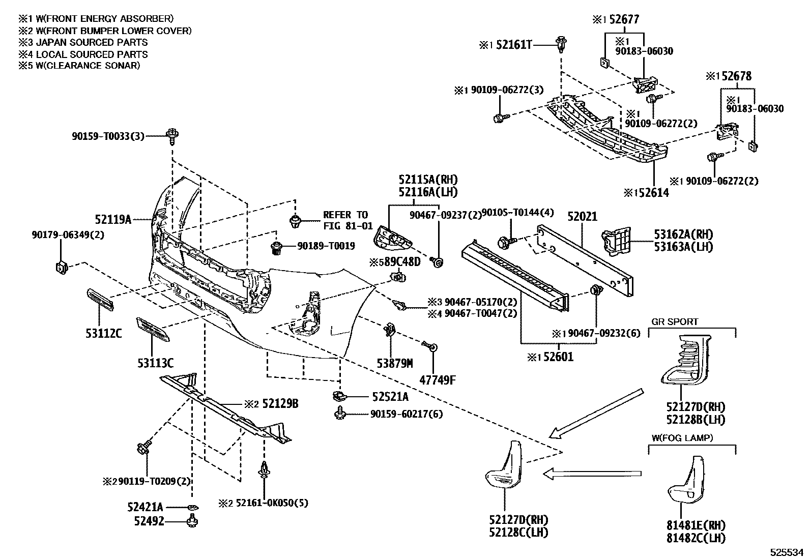 Toyota HILUX 前保险杠及附件 EPC diagram — 525534