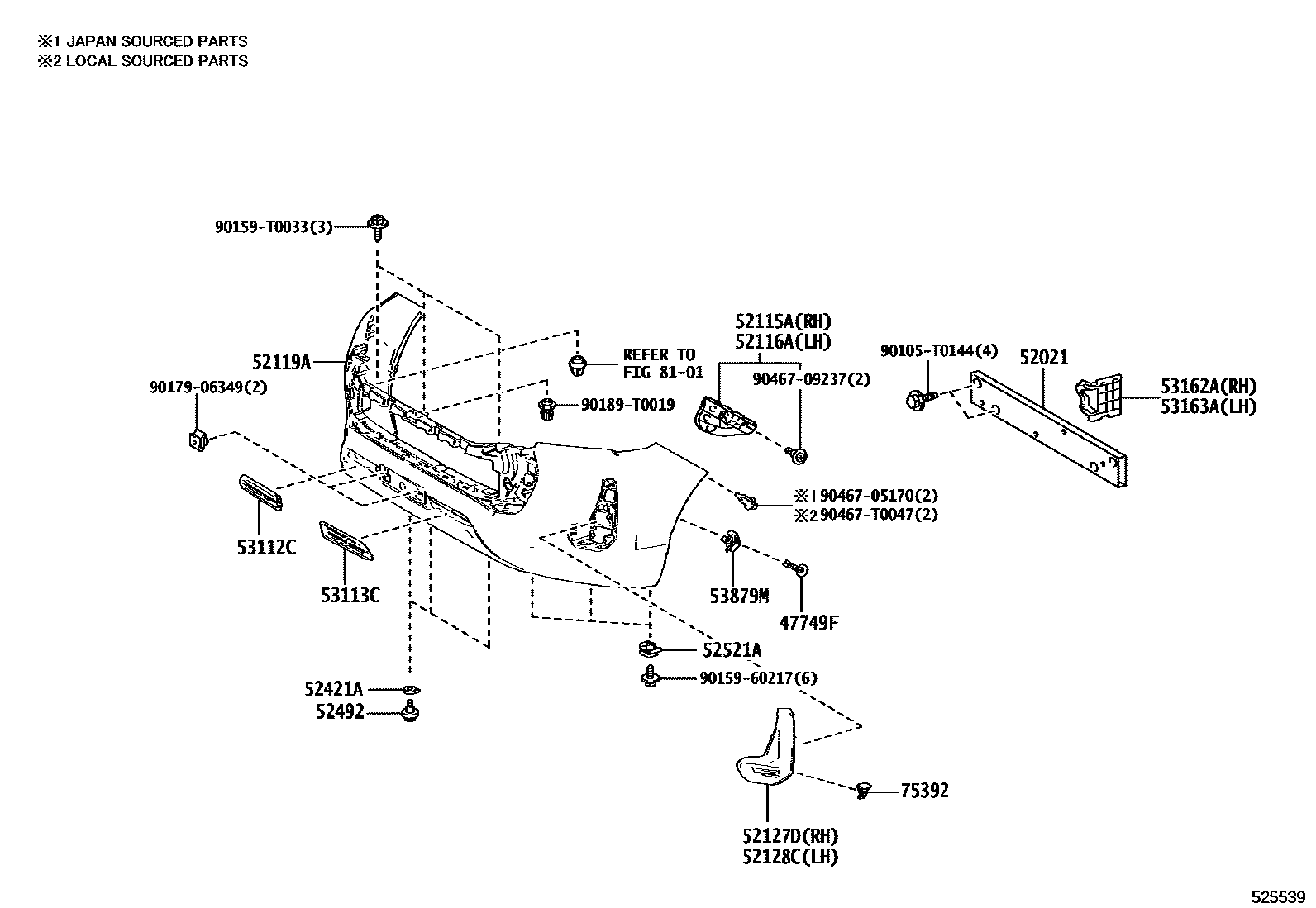 Toyota HILUX 前保险杠及附件 EPC diagram — 525539