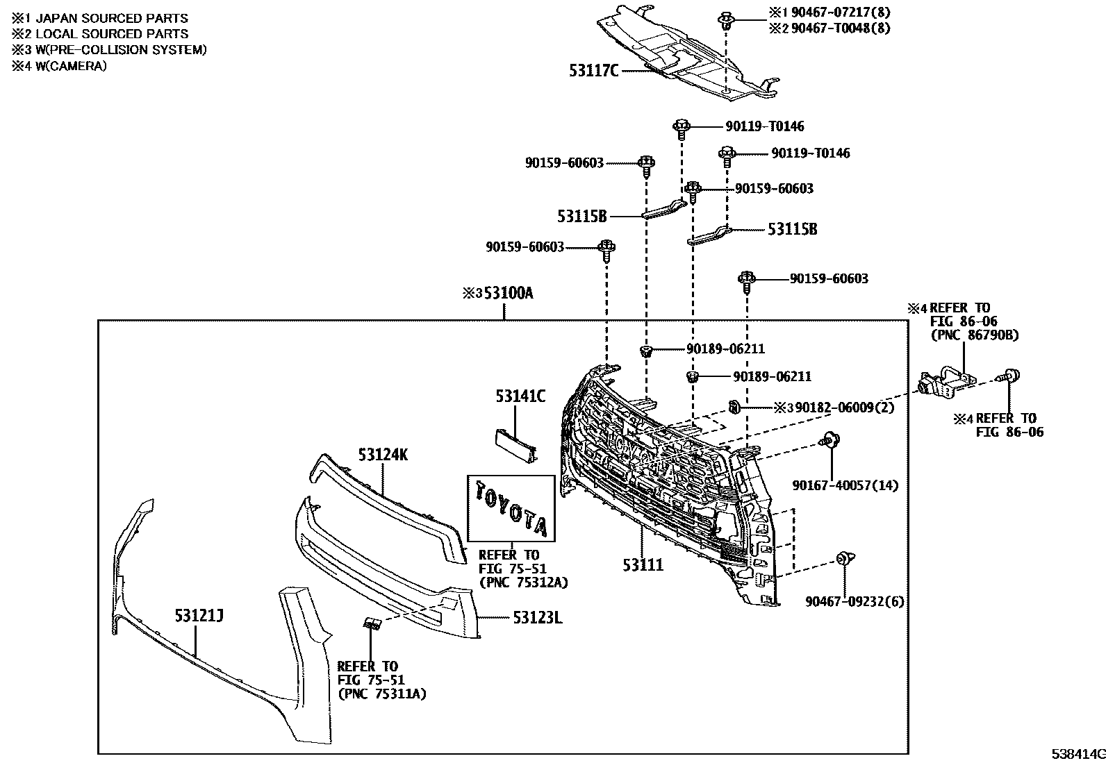 Toyota HILUX radiator grille EPC diagram — 538414G