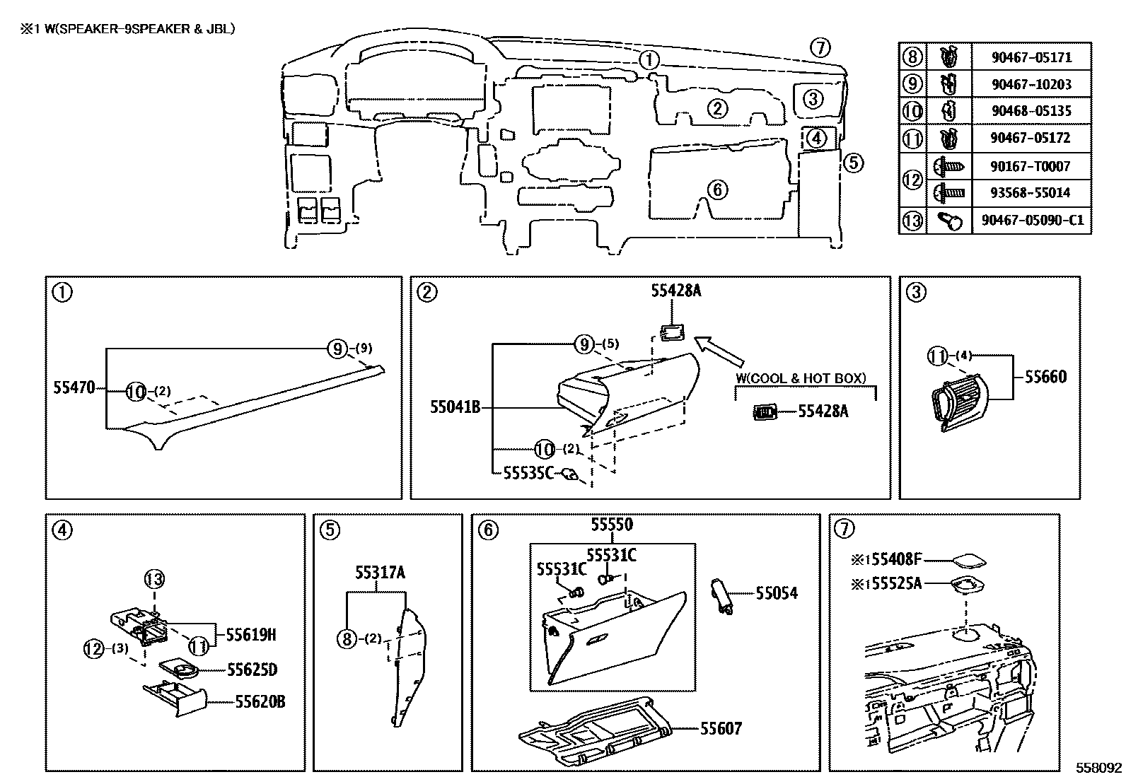 Toyota HILUX 仪表板和手套箱 EPC diagram — 558092