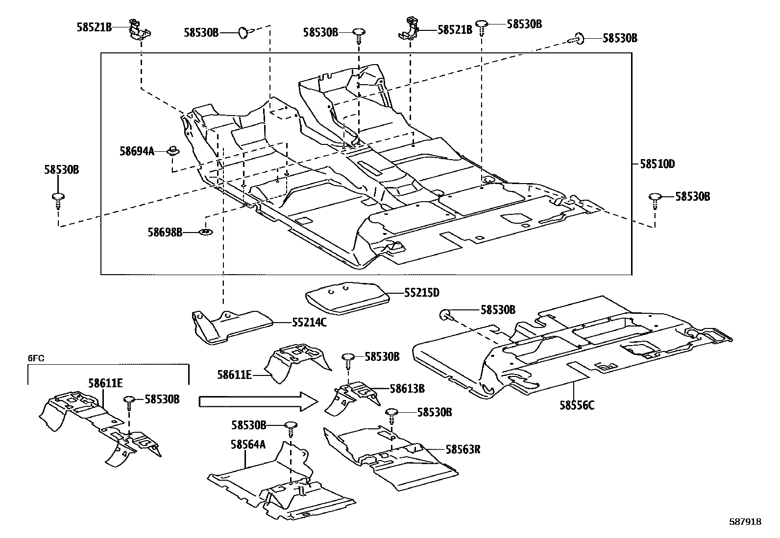 Toyota HILUX 地板垫和消声垫 EPC diagram — 587918