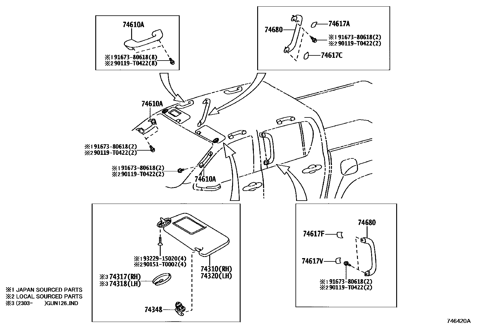 Toyota HILUX 扶手和遮阳板 EPC diagram — 746420A
