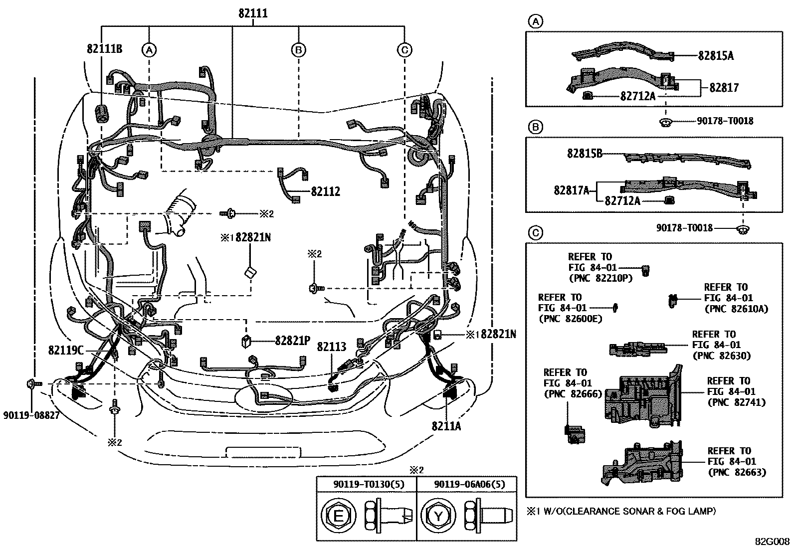 Toyota HILUX 线束和卡夹 EPC diagram — 82G008