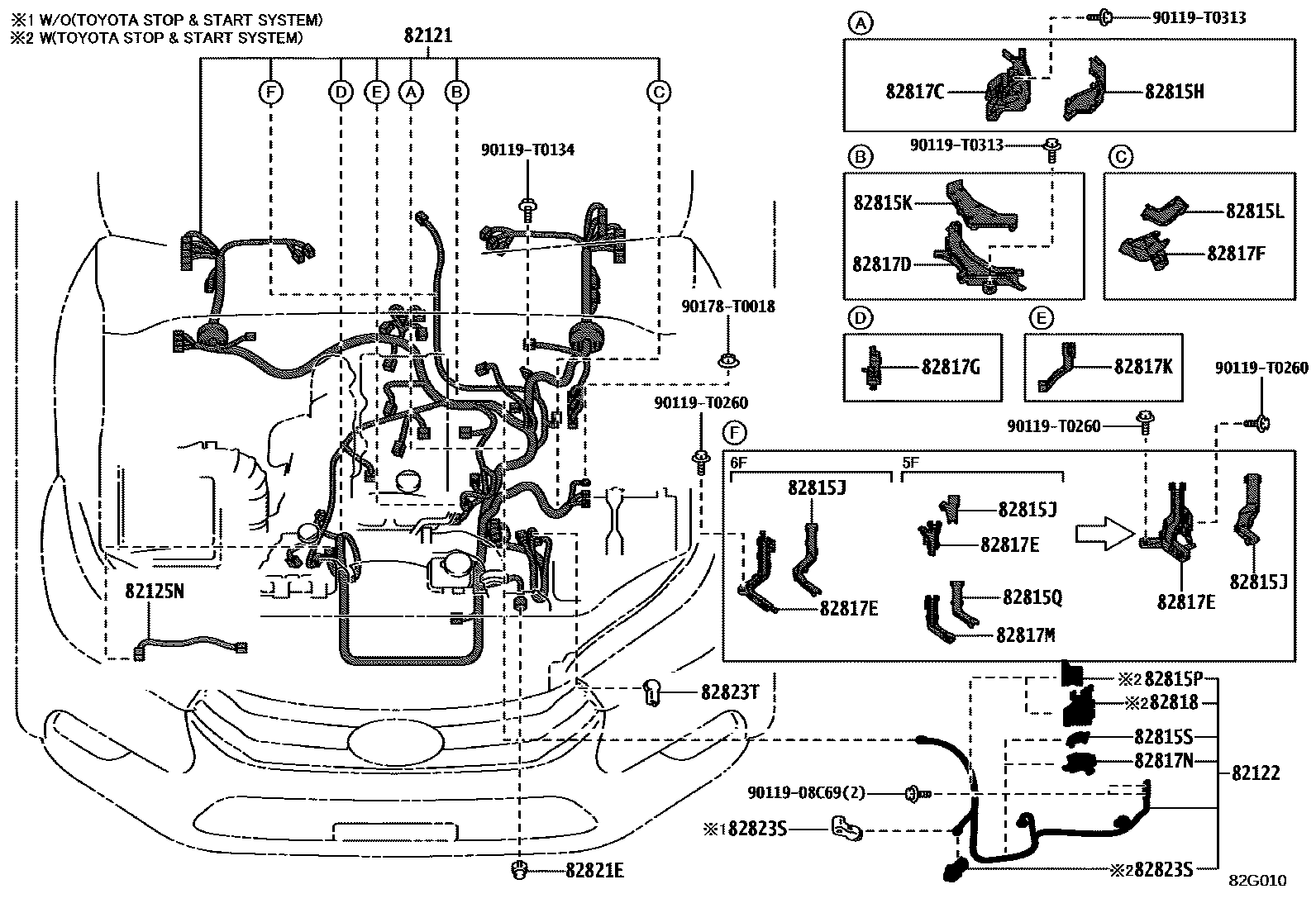 Toyota HILUX 线束和卡夹 EPC diagram — 82G010