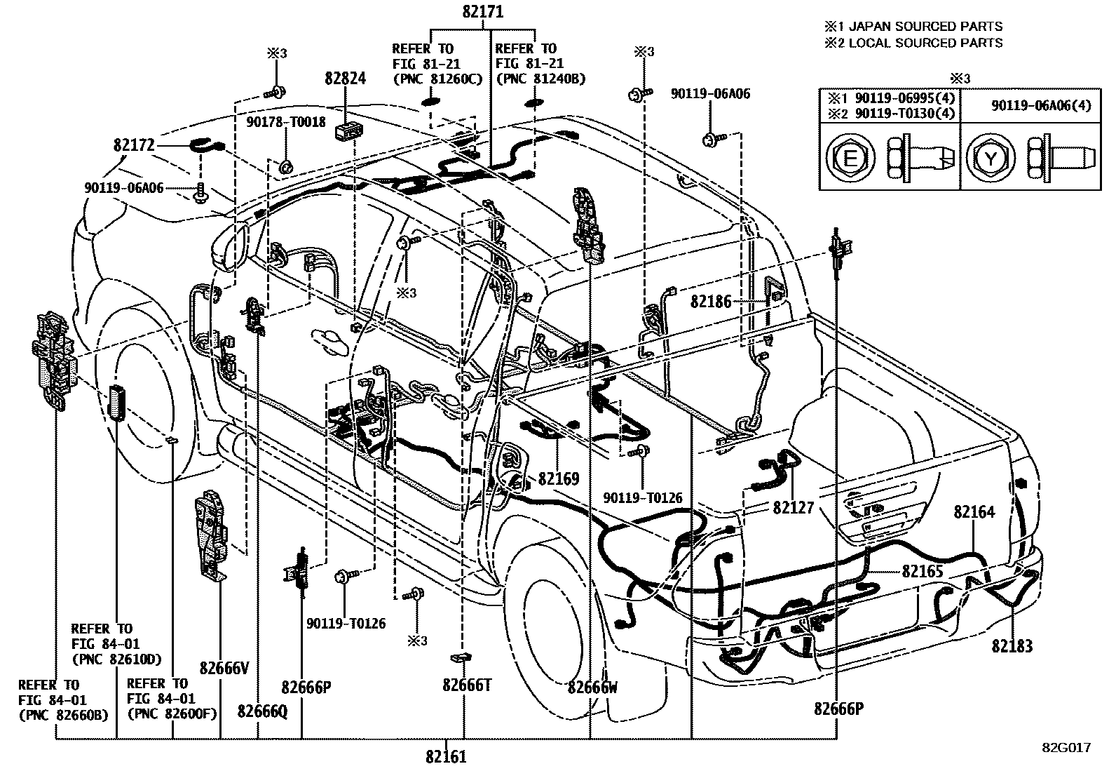 Toyota HILUX 线束和卡夹 EPC diagram — 82G017