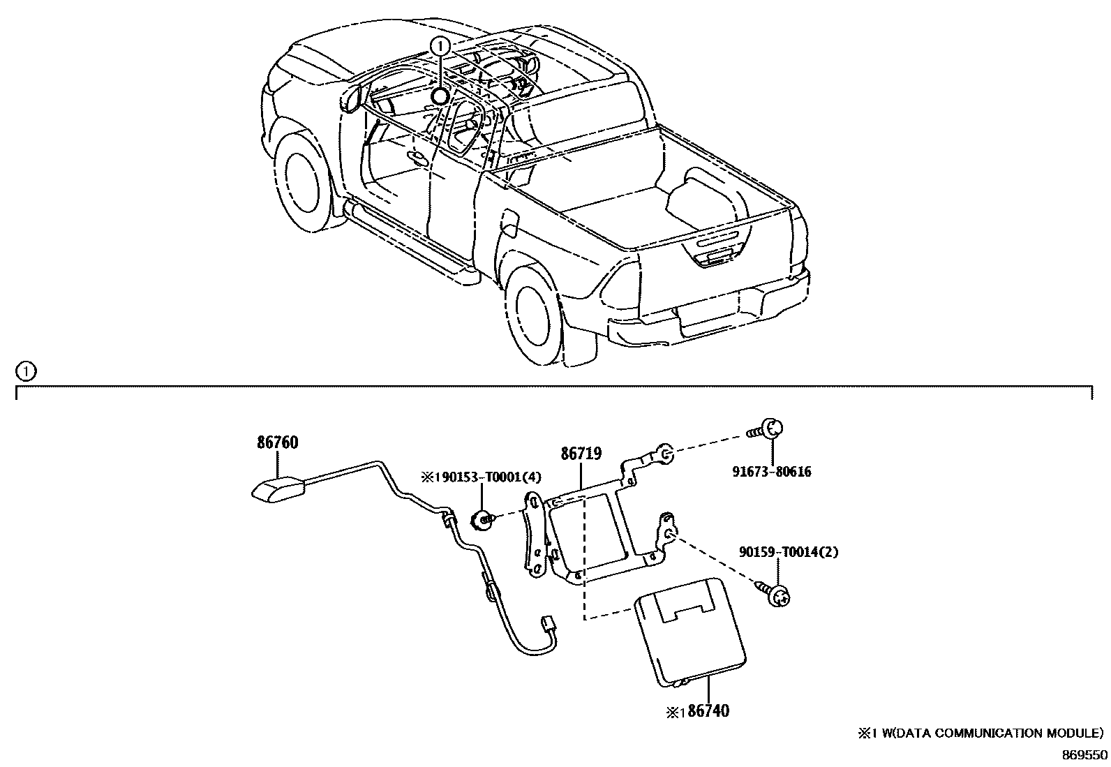Toyota HILUX 车载电话和呼救装置 EPC diagram — 869550