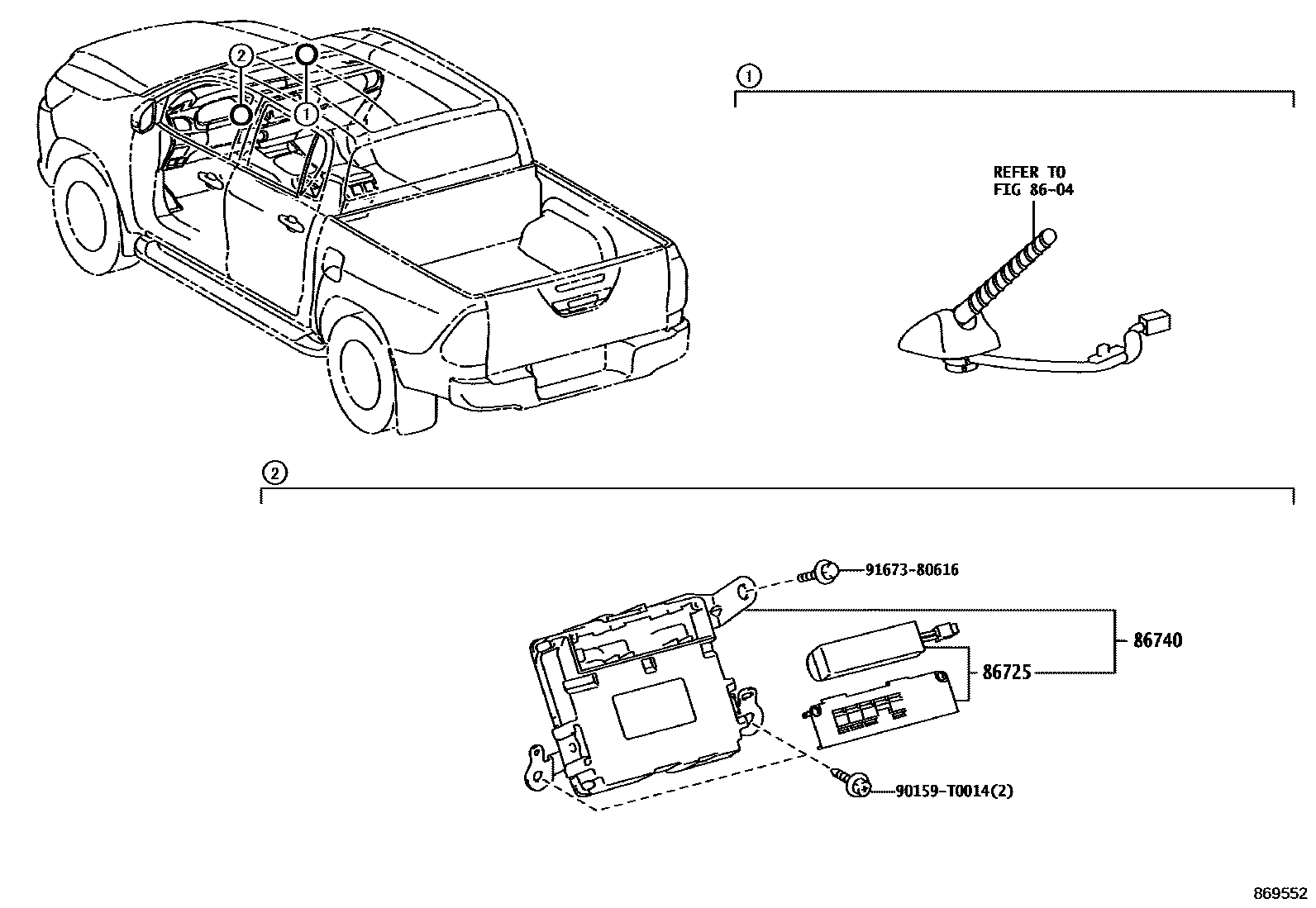 Toyota HILUX 车载电话和呼救装置 EPC diagram — 869552