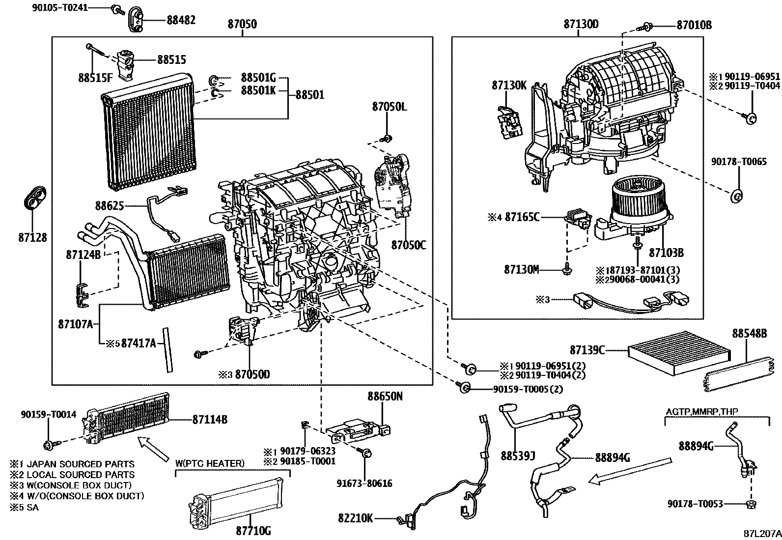 Toyota HILUX 暖风和空调系统 - 冷却器组件 EPC diagram — 87L207A