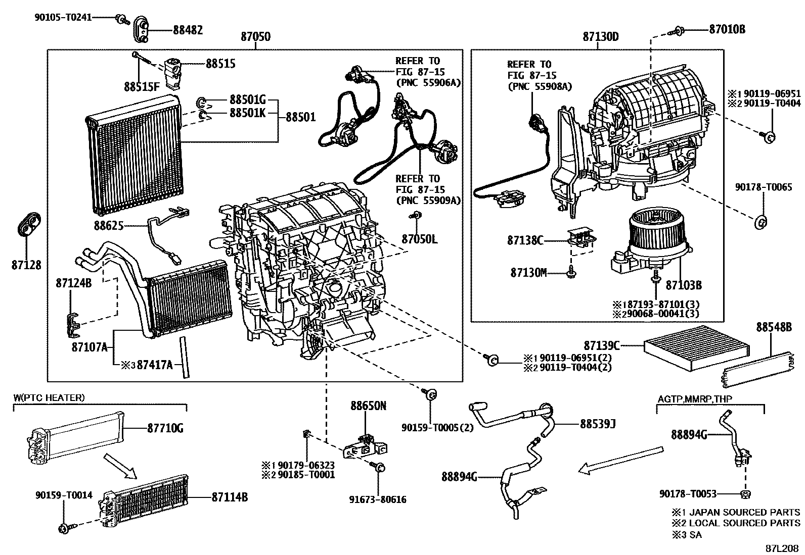 Toyota HILUX 暖风和空调系统 - 冷却器组件 EPC diagram — 87L208