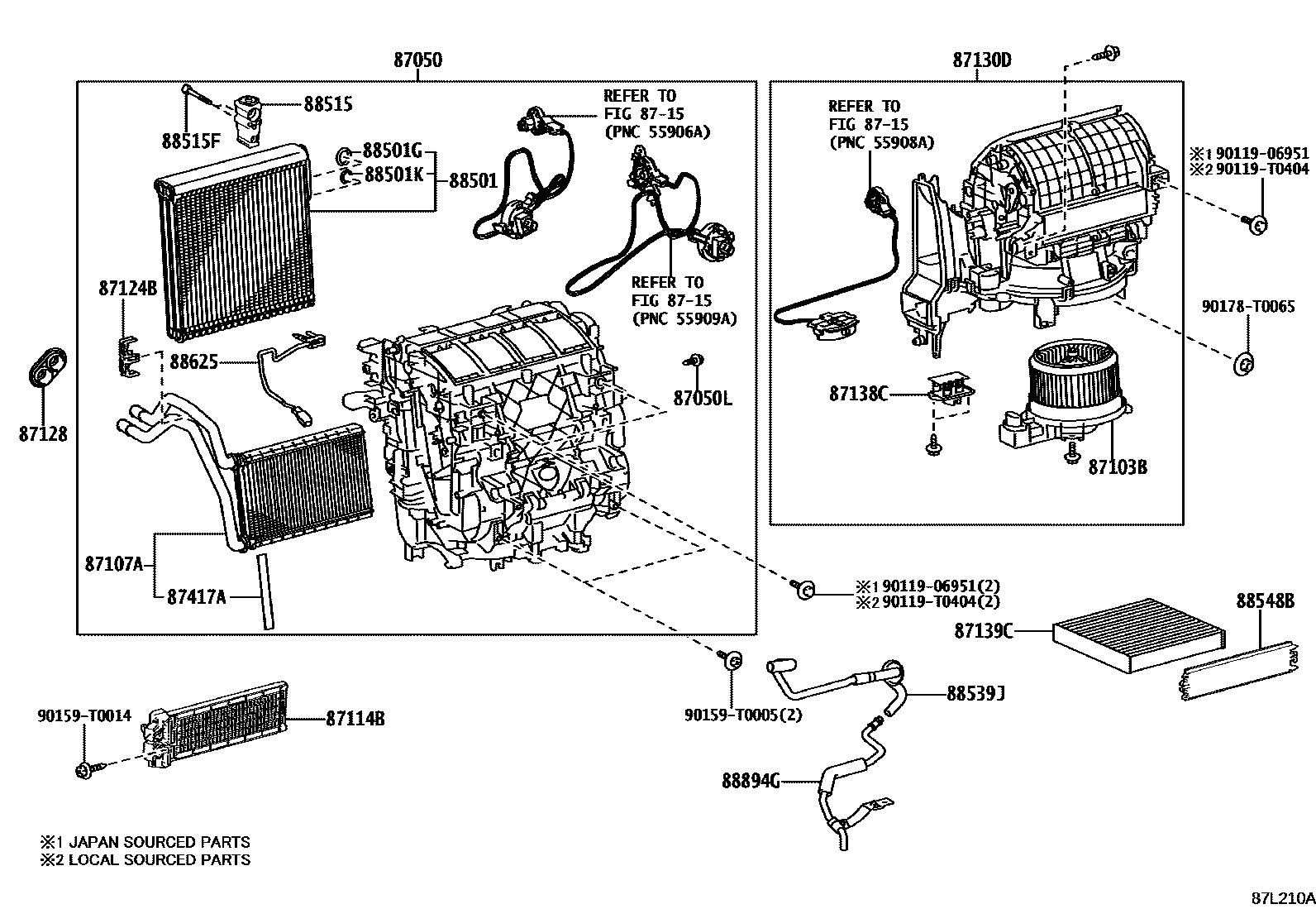 Toyota HILUX 暖风和空调系统 - 冷却器组件 EPC diagram — 87L210A