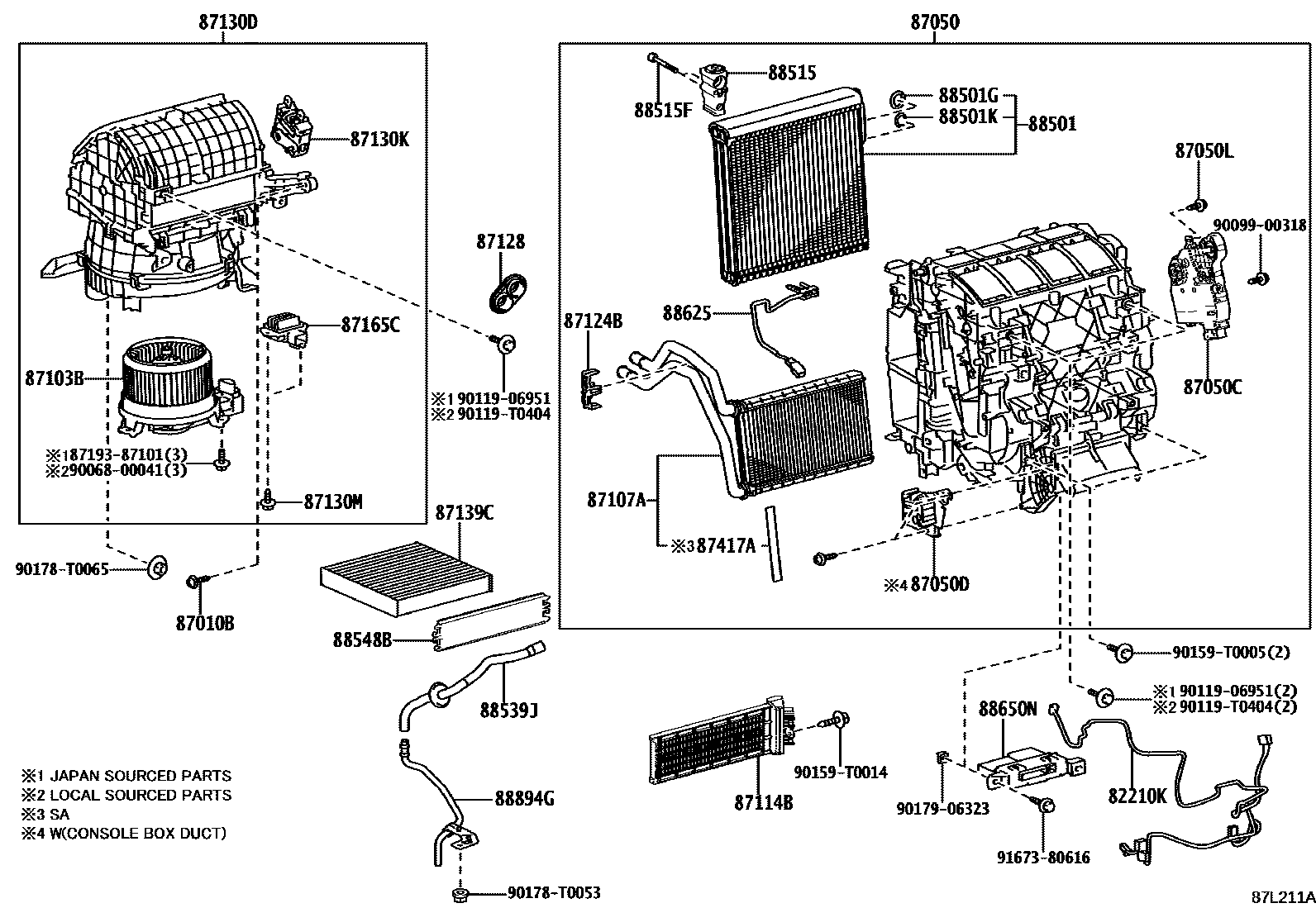 Toyota HILUX 暖风和空调系统 - 冷却器组件 EPC diagram — 87L211A