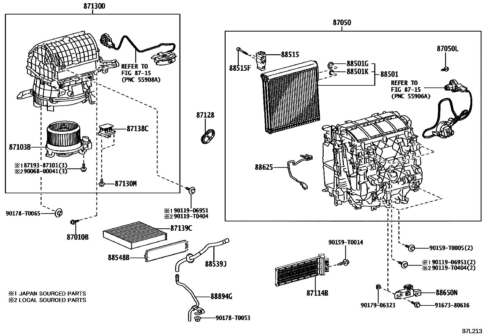 Toyota HILUX 暖风和空调系统 - 冷却器组件 EPC diagram — 87L213