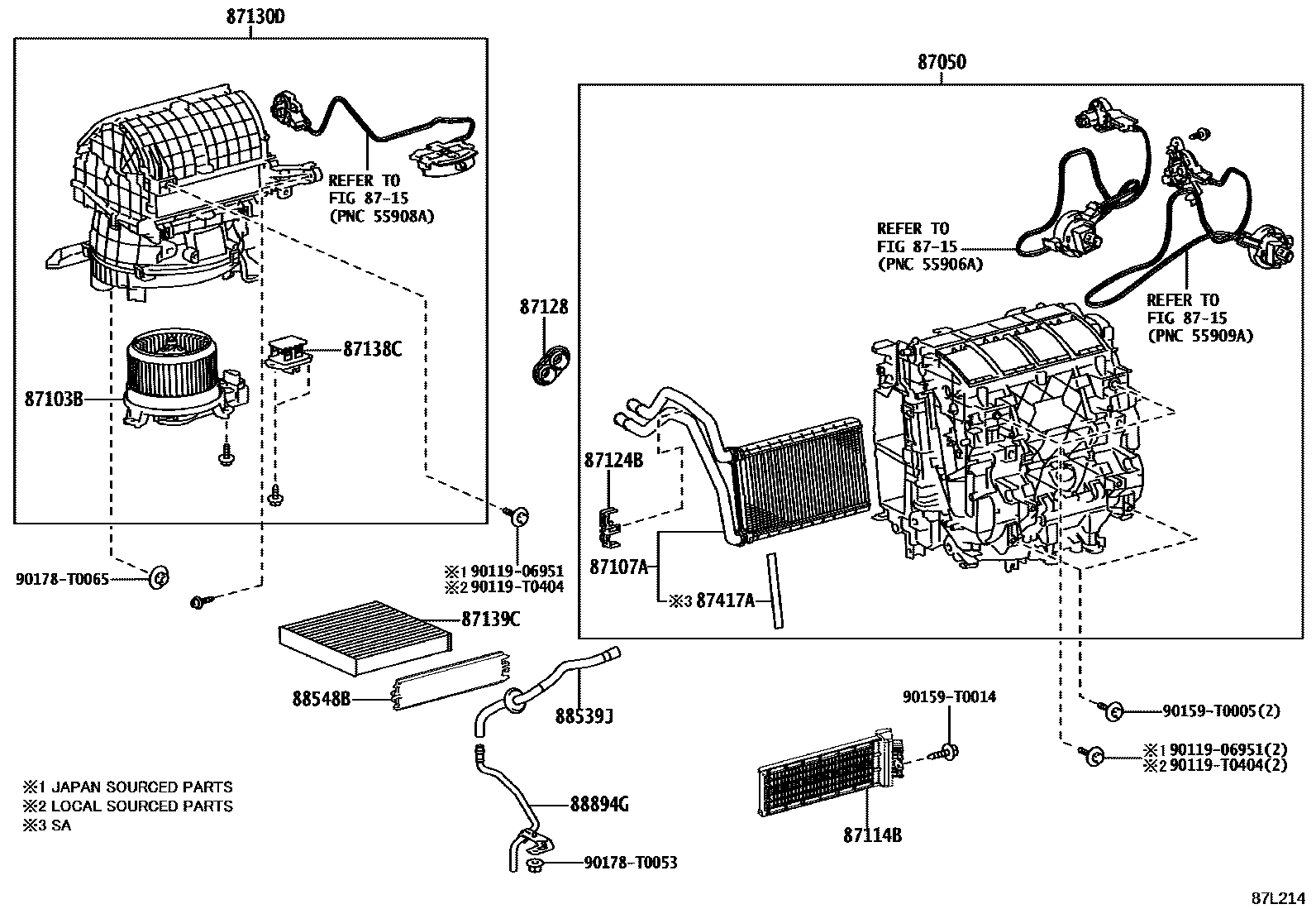 Toyota HILUX 暖风和空调系统 - 冷却器组件 EPC diagram — 87L214