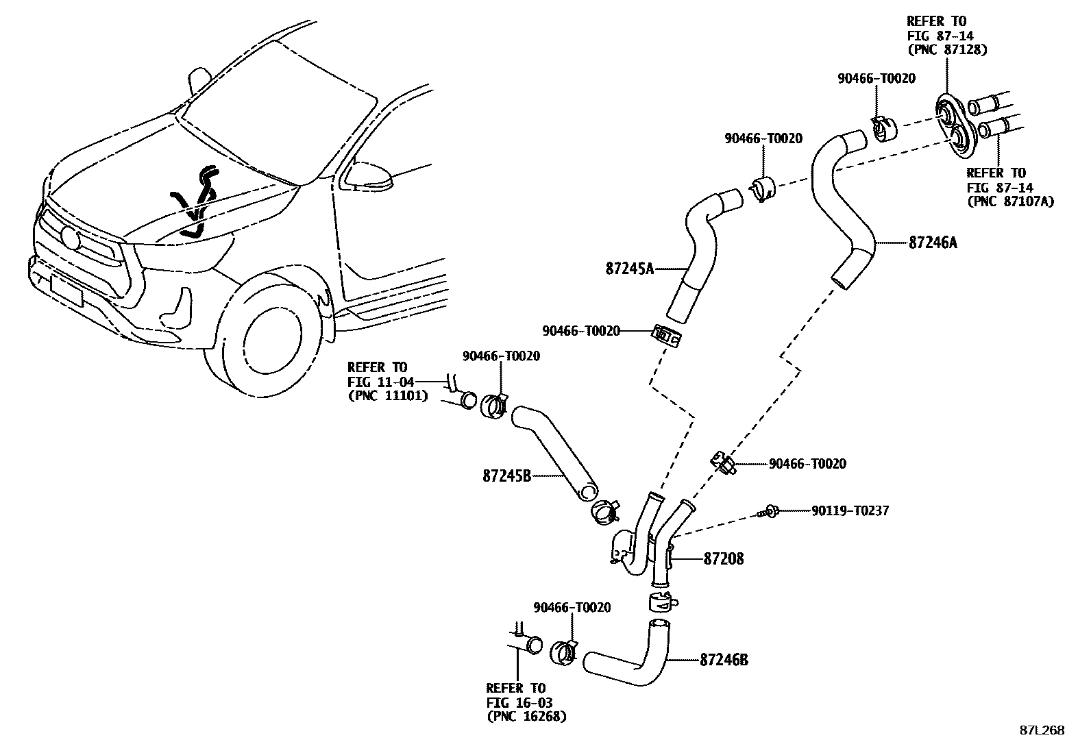 Toyota HILUX 暖风和空调系统 - 水管 EPC diagram — 87L268