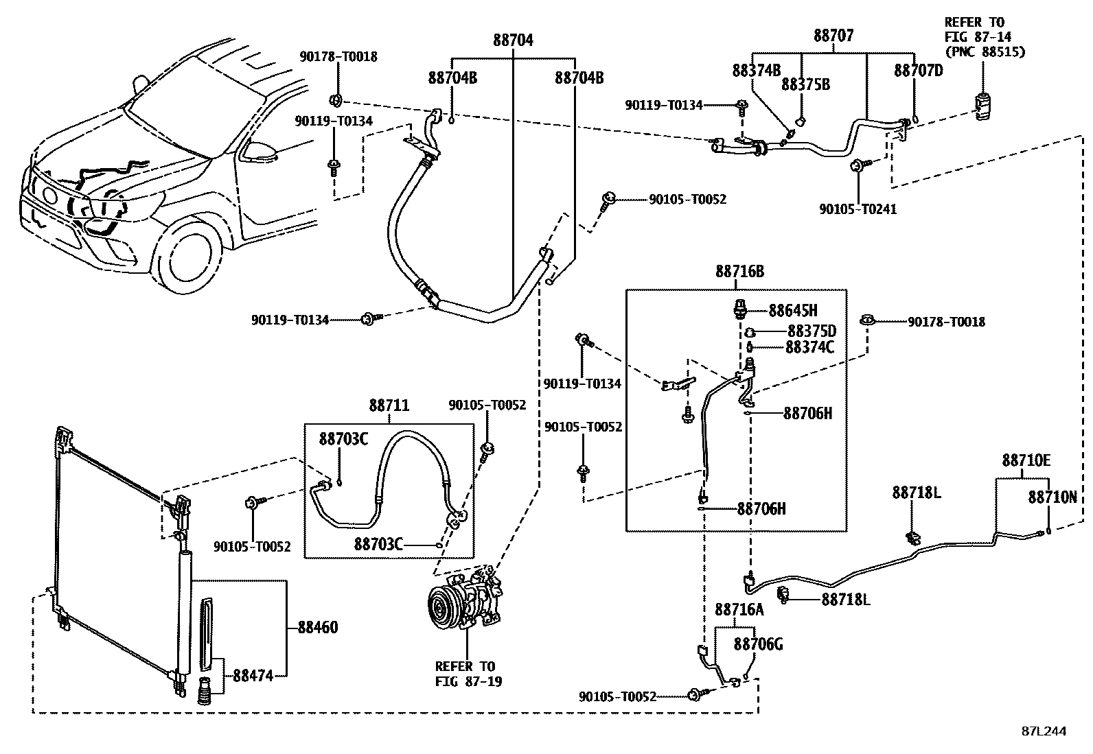 Toyota HILUX Heating & Air Conditioning - Cooler Piping EPC diagram — 87L244