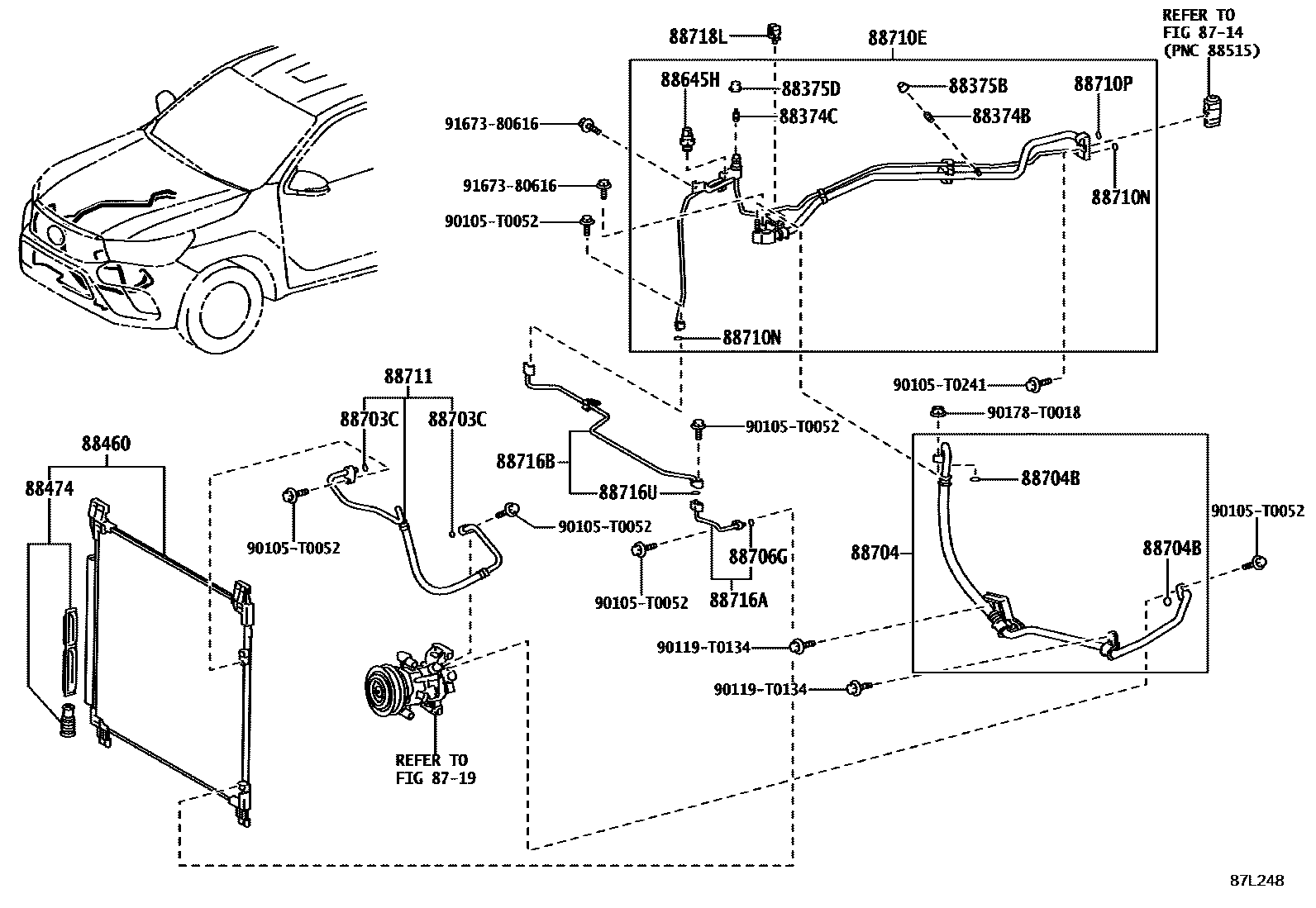 Toyota HILUX Heating & Air Conditioning - Cooler Piping EPC diagram — 87L248