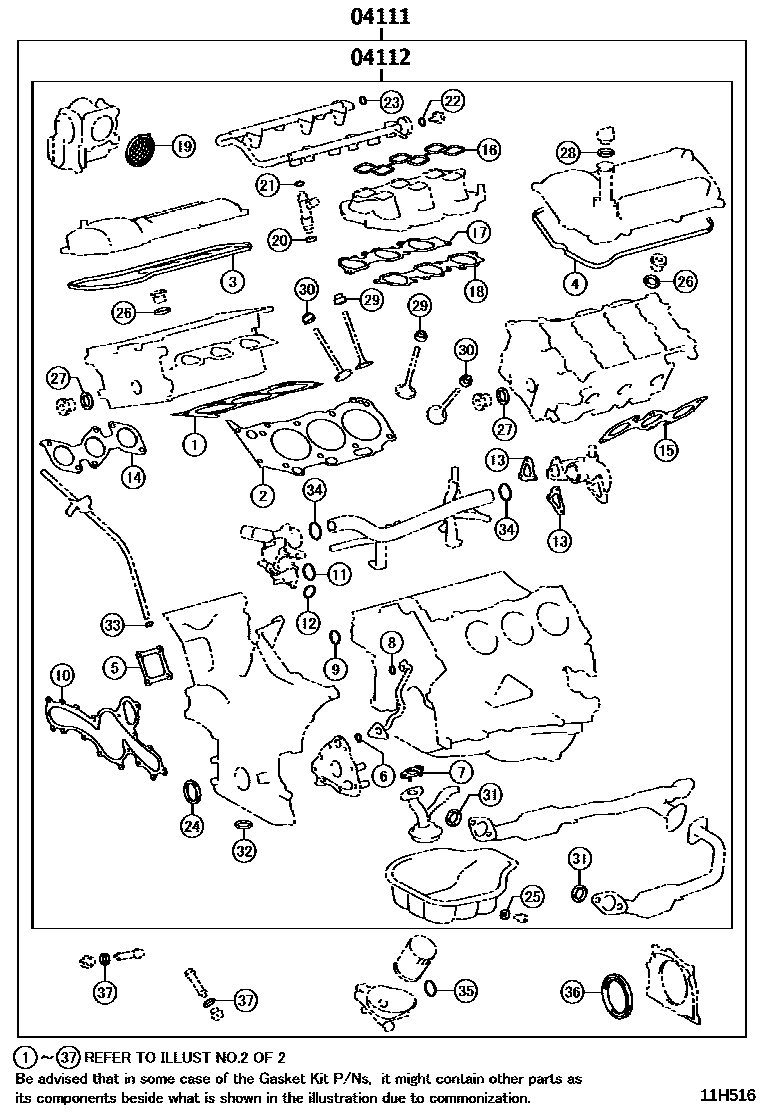Toyota HILUX Engine Overhaul Gasket Kit EPC diagram — 11H516