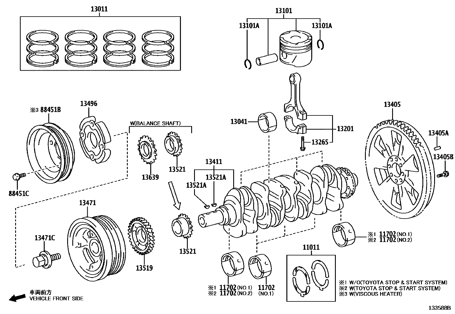Toyota HILUX Crankshaft & Piston EPC diagram — 133588B