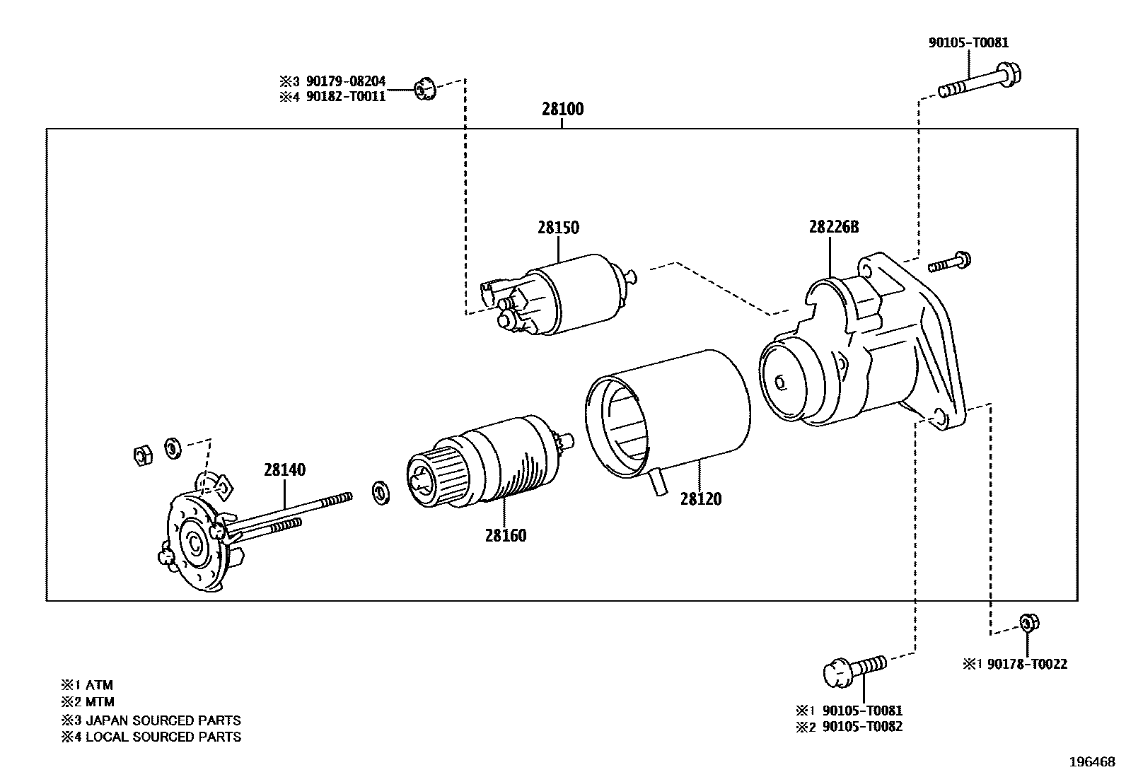 Toyota HILUX 起动机 EPC diagram — 196468