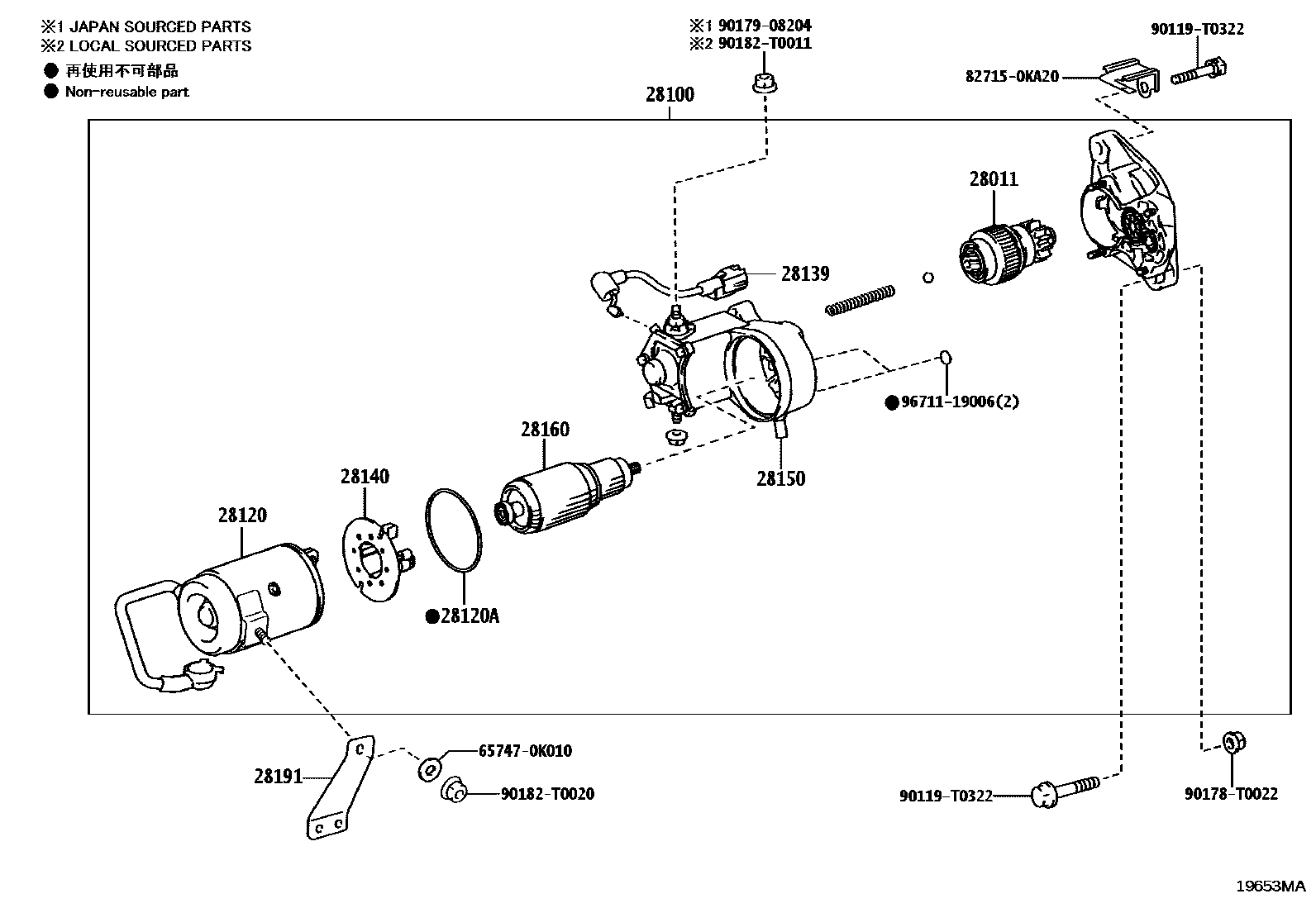Toyota HILUX 起动机 EPC diagram — 19653MA